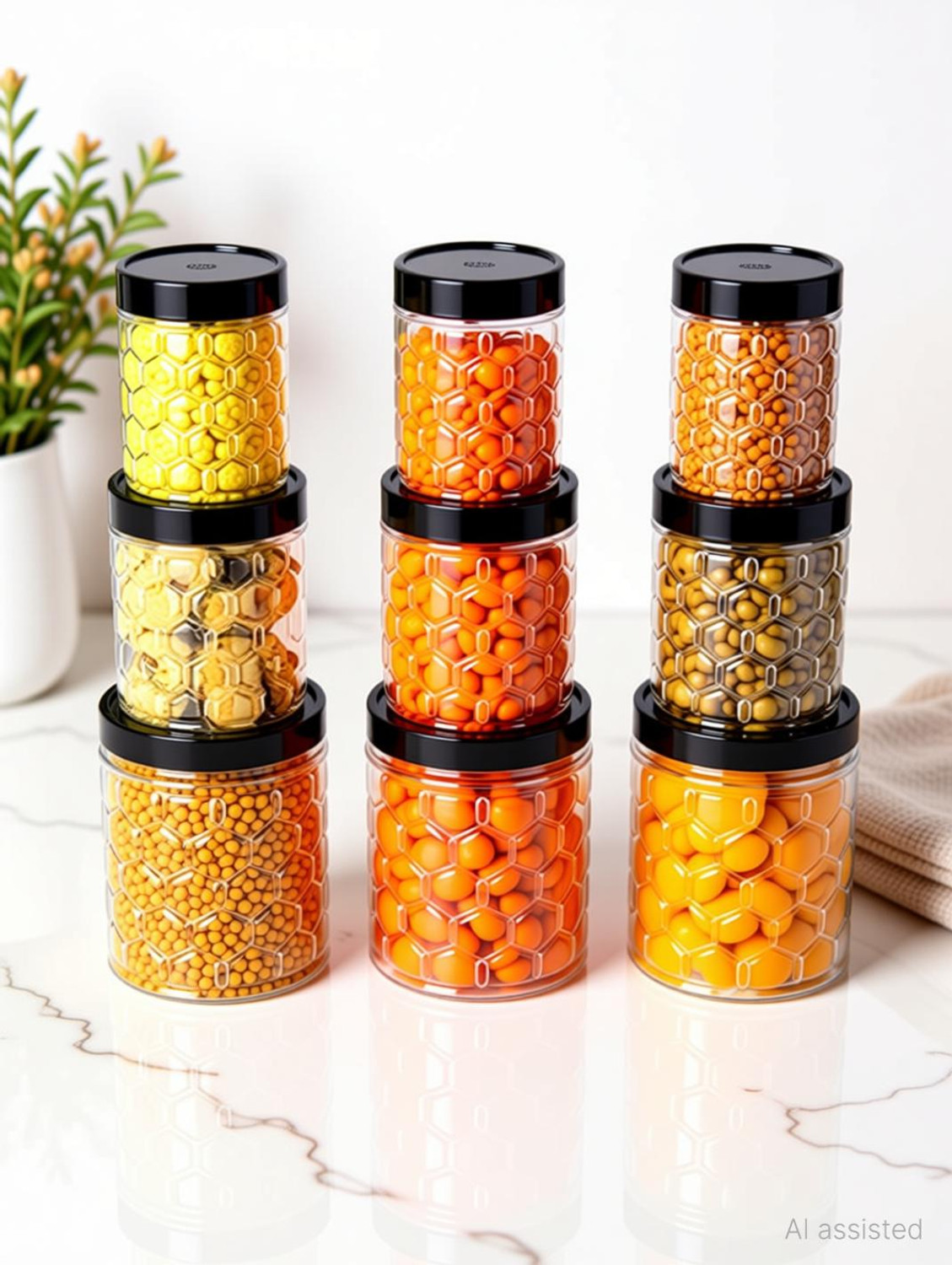 Image of GLAMEXYMART Plastic Grocery Container - 350 ml, 650 ml, 1200 ml