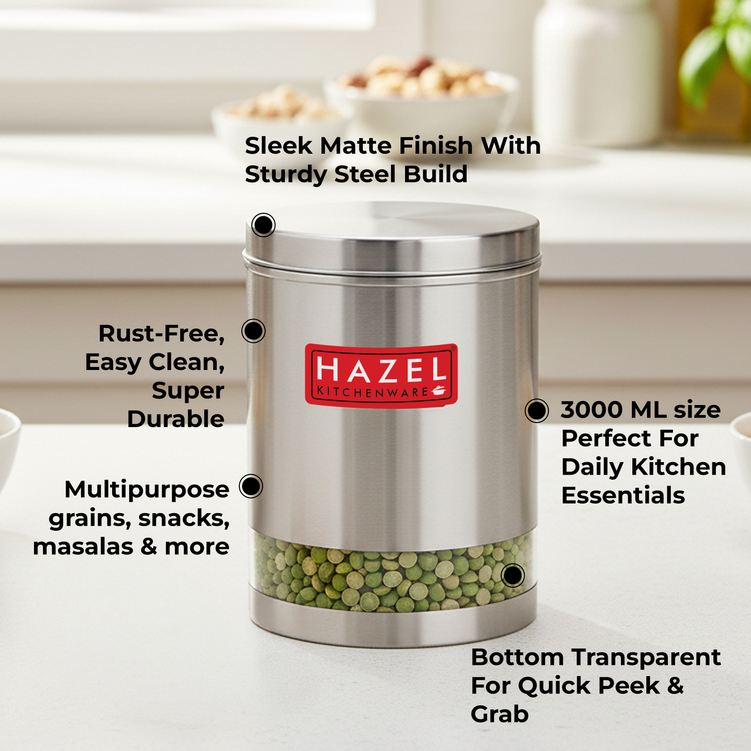 Image of HAZEL Stainless Steel Utility Container - 3000 ml