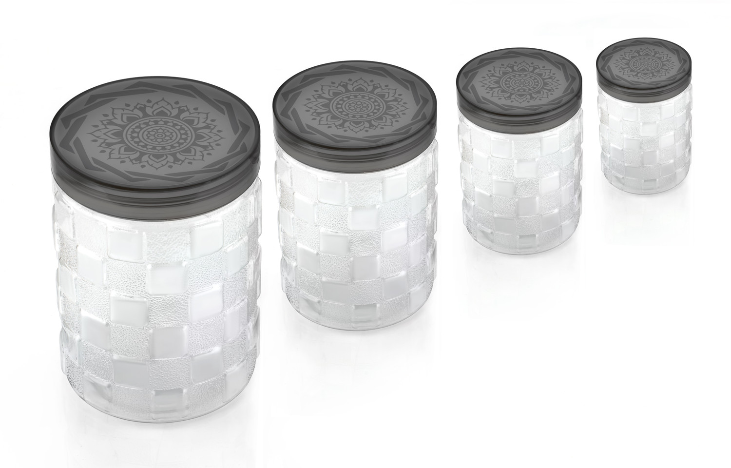 Image of NORVIUM Plastic Grocery Container - 1200 ml, 650 ml, 350 ml, 250 ml (Pack of 16, Black)