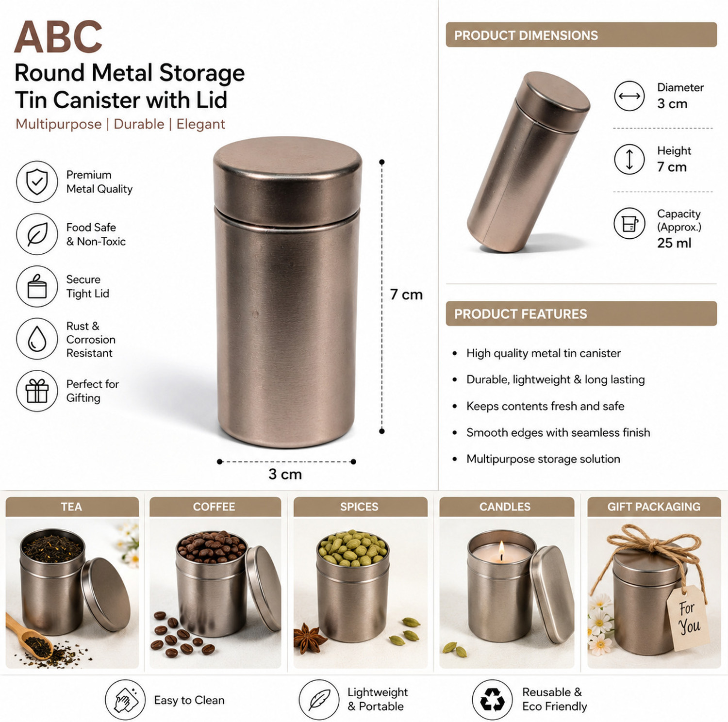 Image of AbcEcommerce Aluminium Utility Container - 500 ml (Silver)