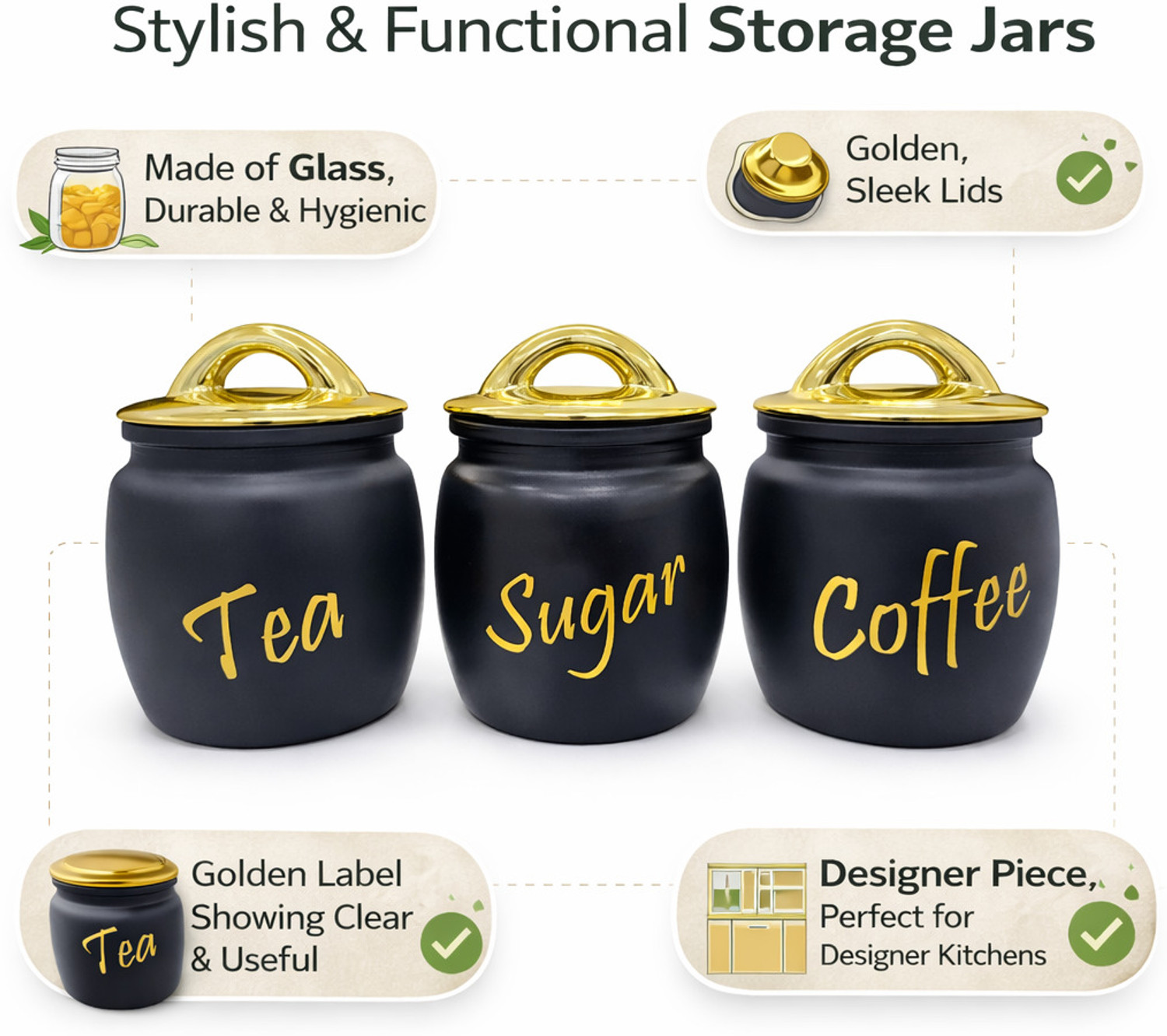 Image of TheAmore Glass Tea Coffee & Sugar Container - 550 ml