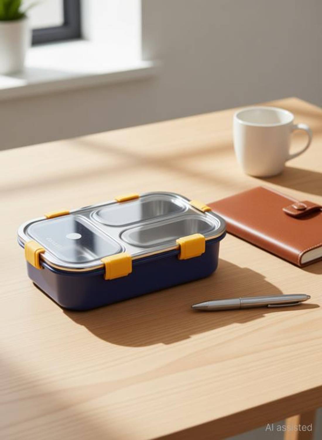 Aseenaa 3 Compartment Stainless Steel Lunch Box for Office & School 3 Containers Stainless Steel, Plastic Office Lunch Box