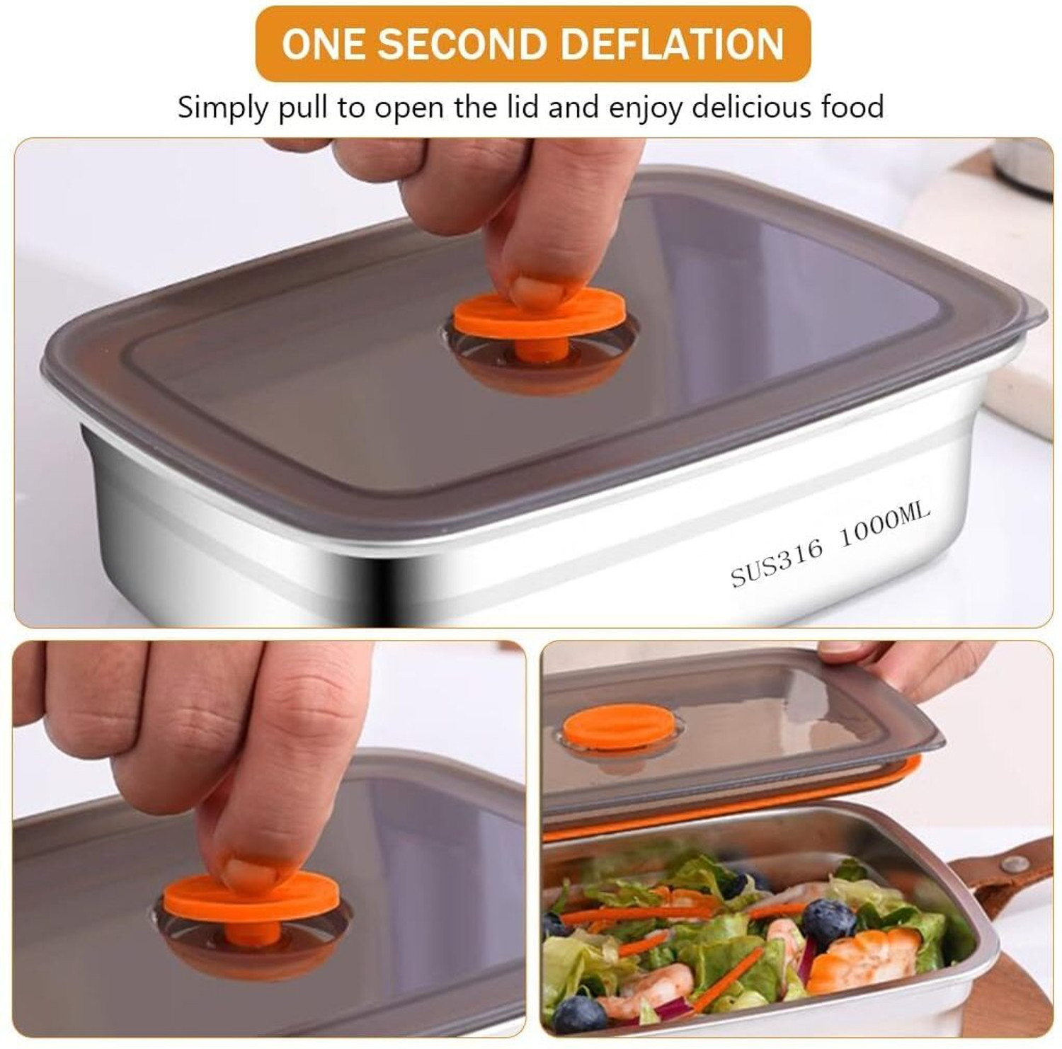Image of TATSAM Food Storage Containers with Airtight Leakproof Lids, 1200ml & 1500ml 2 Containers Stainless Steel School Lunch Box