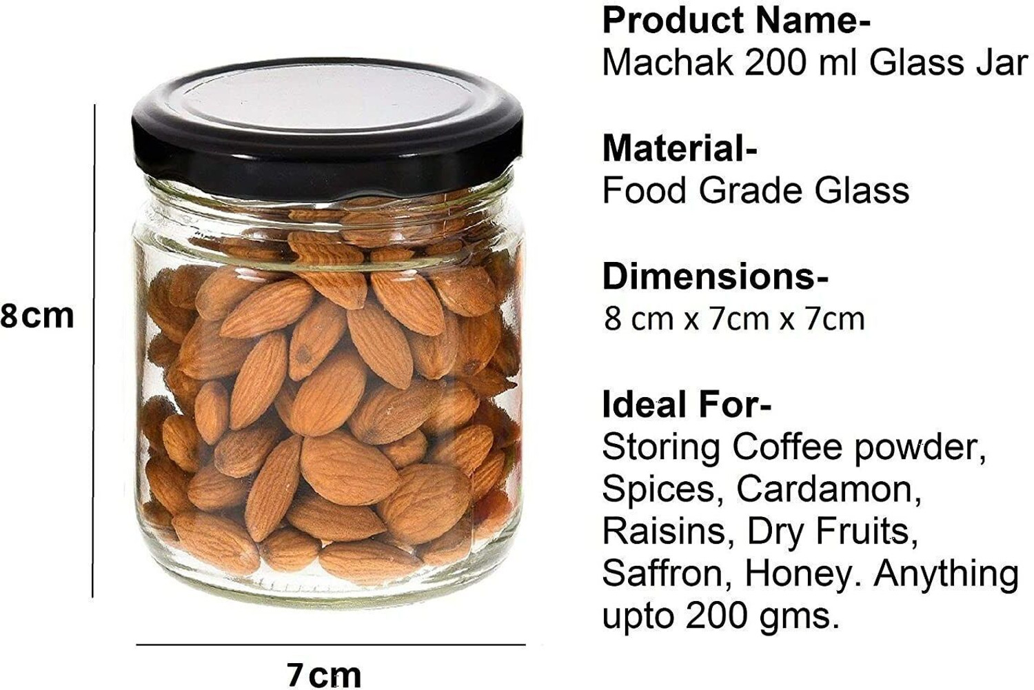 Image of Machak Glass Grocery Container - 200 ml