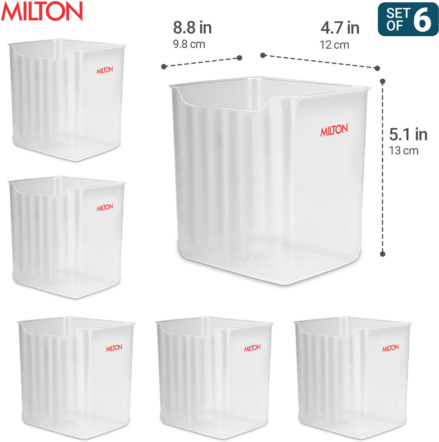 Image of MILTON Plastic Fridge Container - 1100 ml (Pack of 6, Clear)