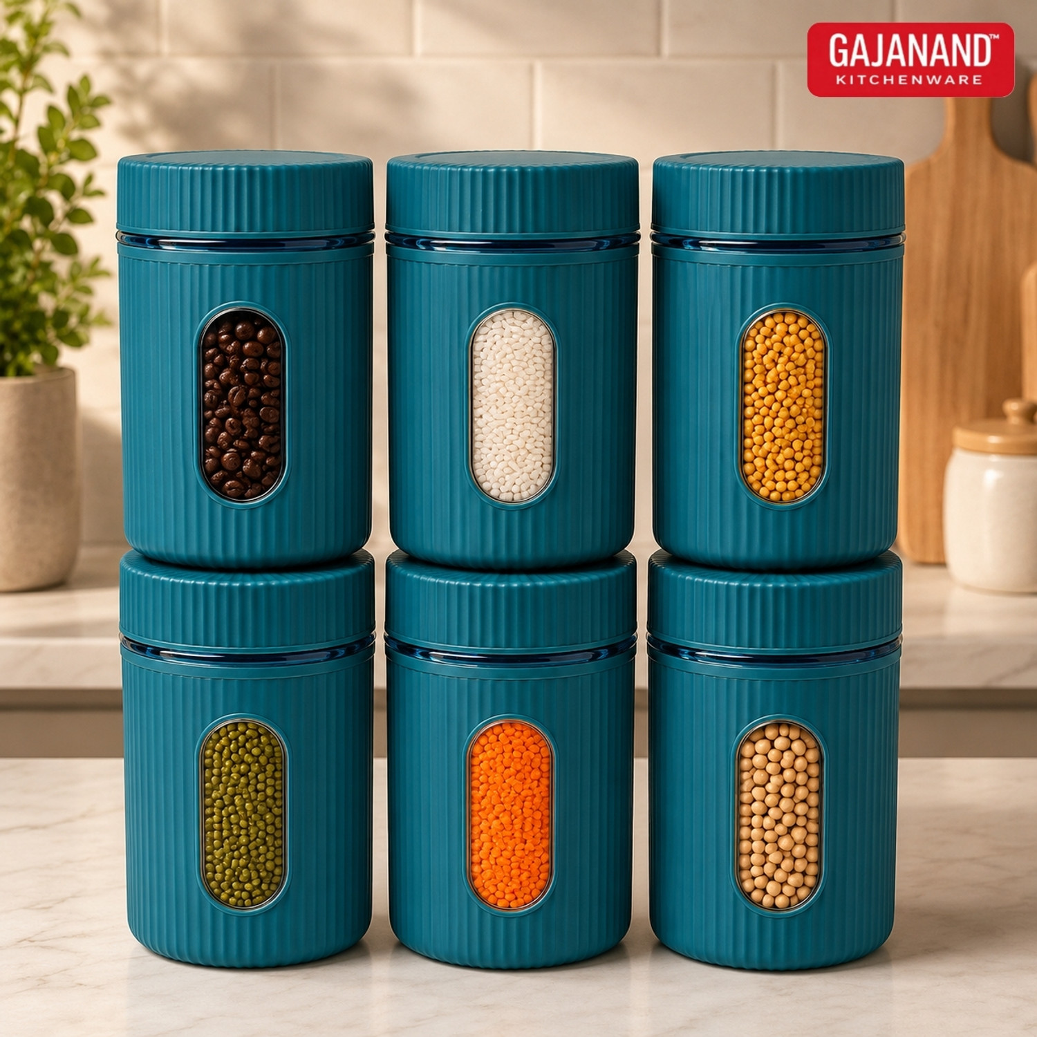 Image of GAJANAND1 Plastic Grocery Container - 750 ml (Pack of 6, Light Blue)