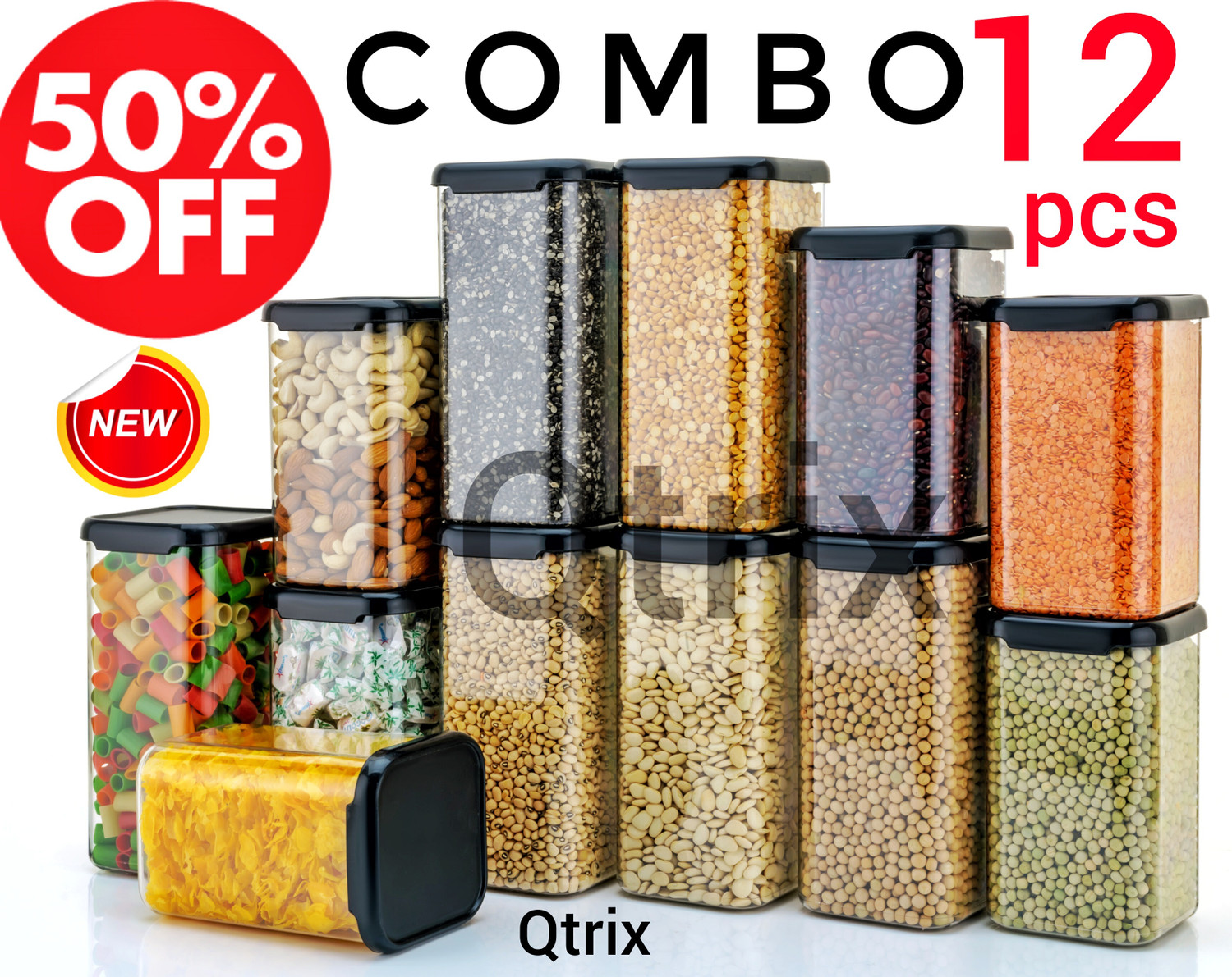 Image of Qtrix Plastic Grocery Container - 1500 ml, 1100 ml