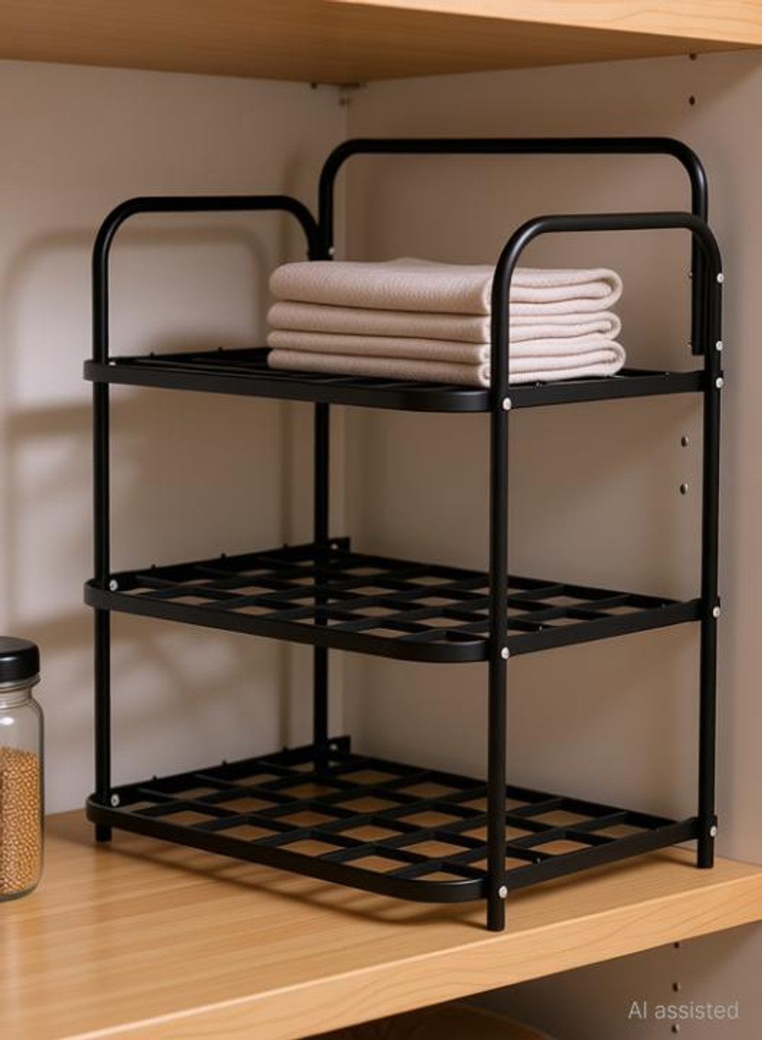 Image of VITALFORCE Can Kitchen Rack Metal with Plastic` Shoe Rack Iron