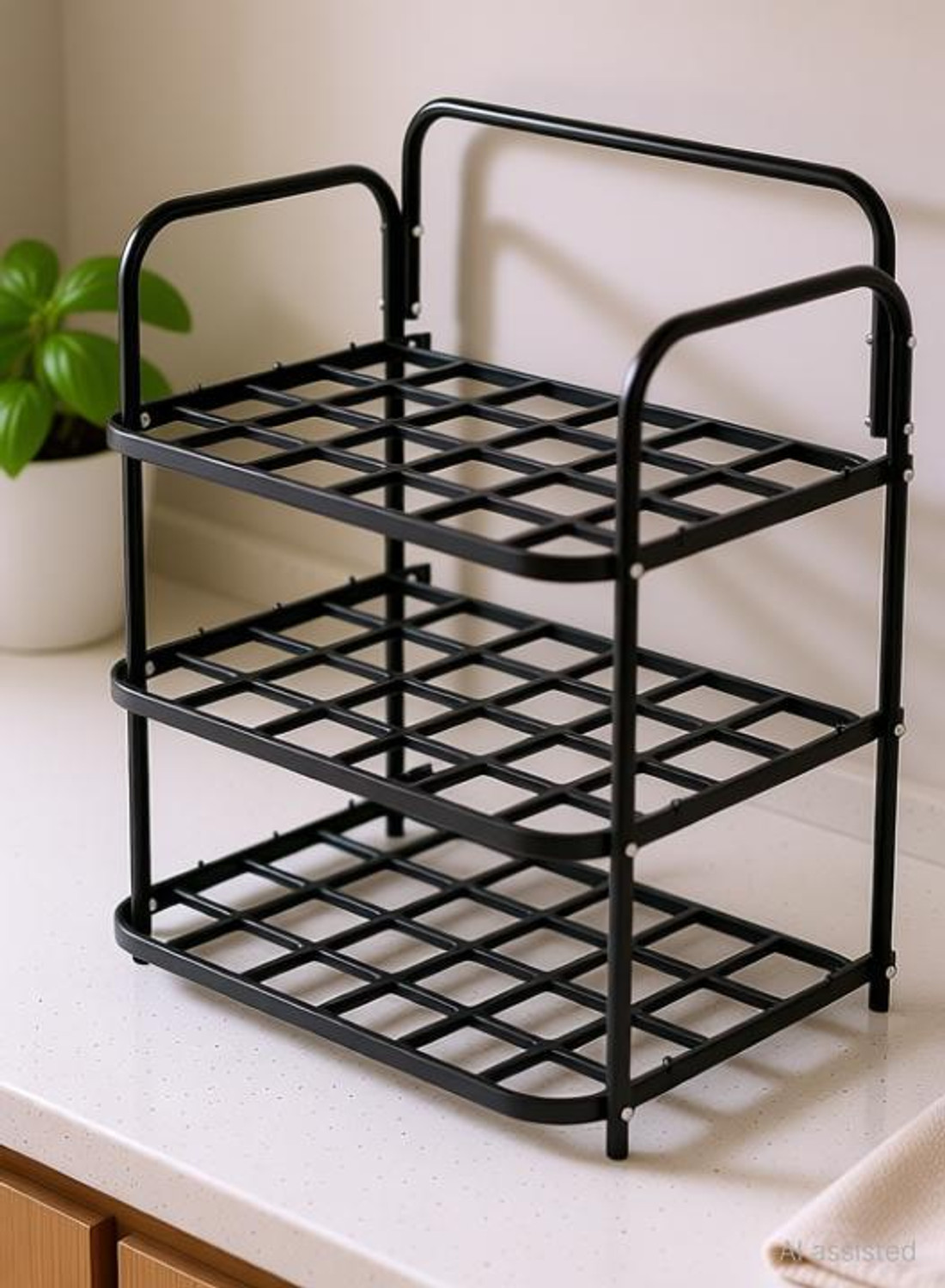 Image of VITALFORCE Can Kitchen Rack Metal with Plastic` Shoe Rack Iron