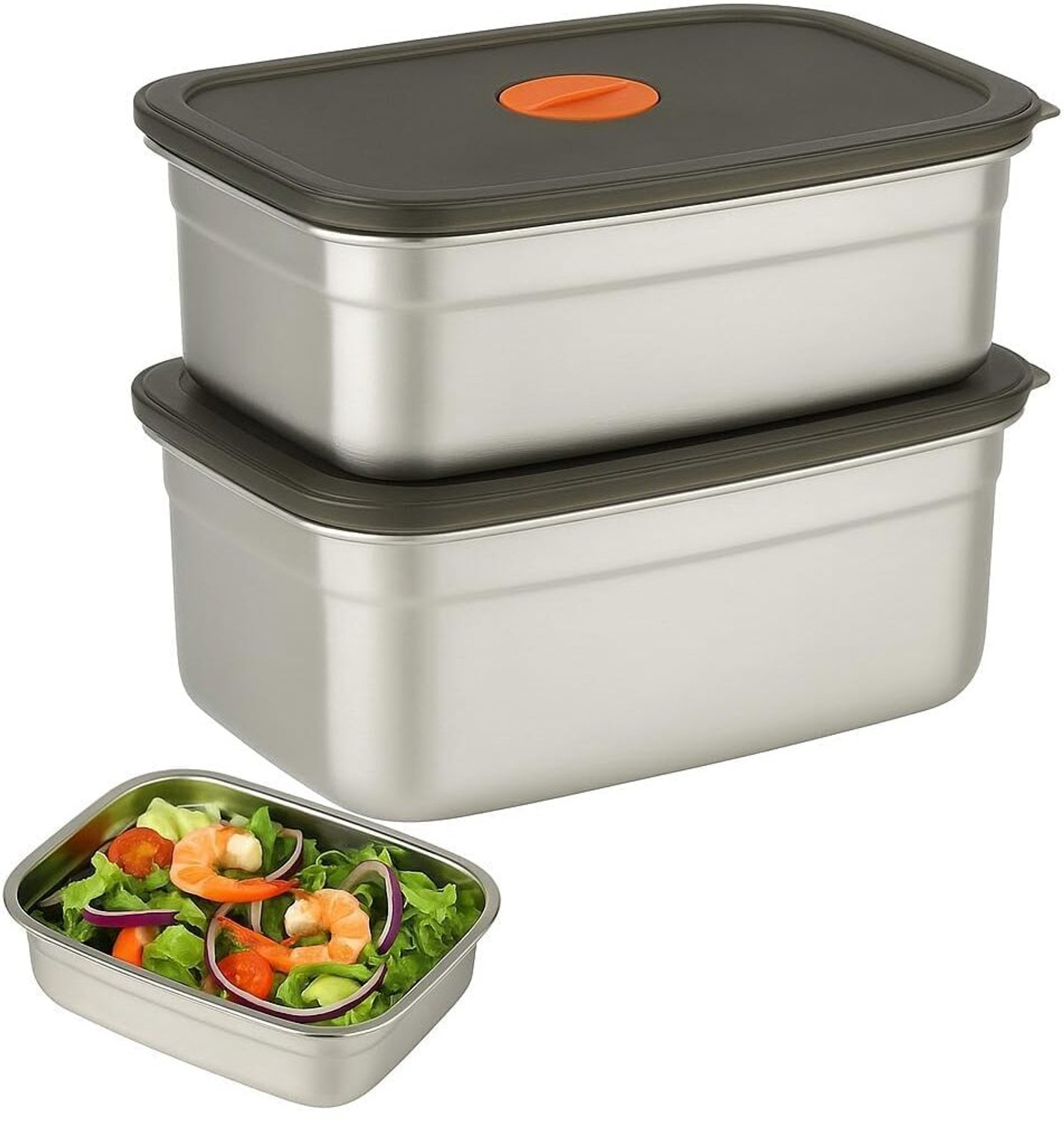 Image of ymox Steel Fridge Container - 1500 ml (Pack of 2, Silver)