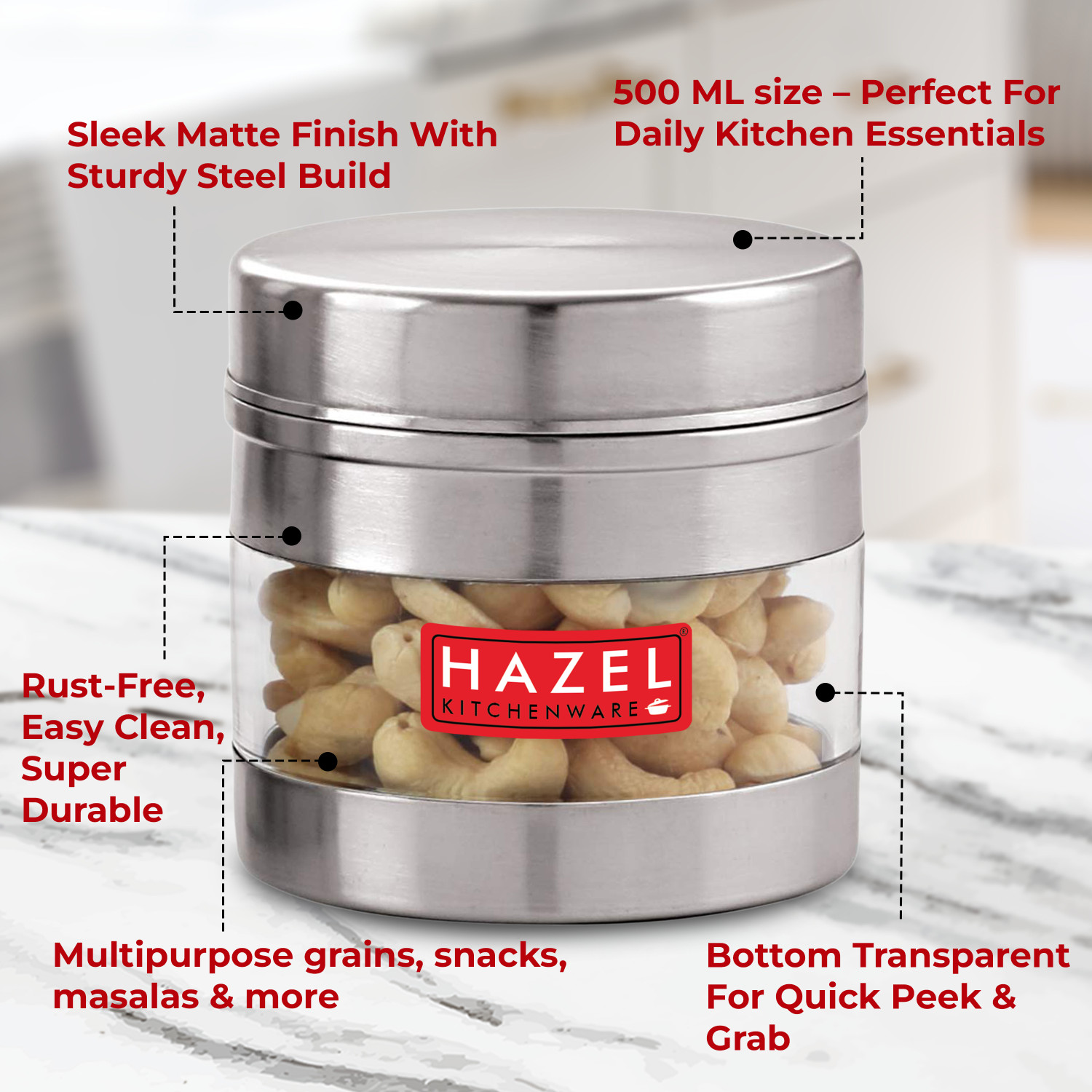 Image of HAZEL Steel Grocery Container - 500 ml