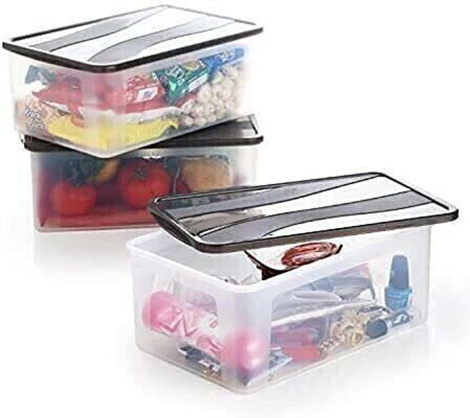 Image of UNDERZONE Plastic Fridge Container - 2000 ml (Pack of 3, Black, White, Multicolor)