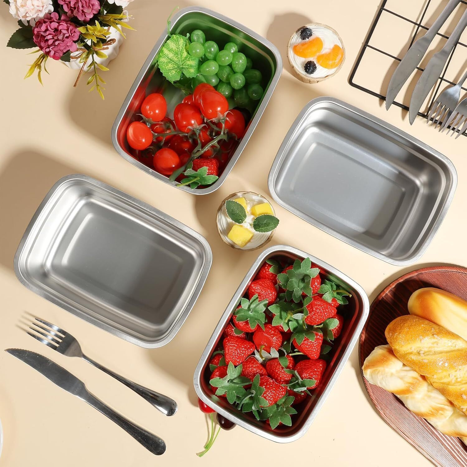 Image of ymox Steel Fridge Container - 1500 ml (Pack of 2, Silver)