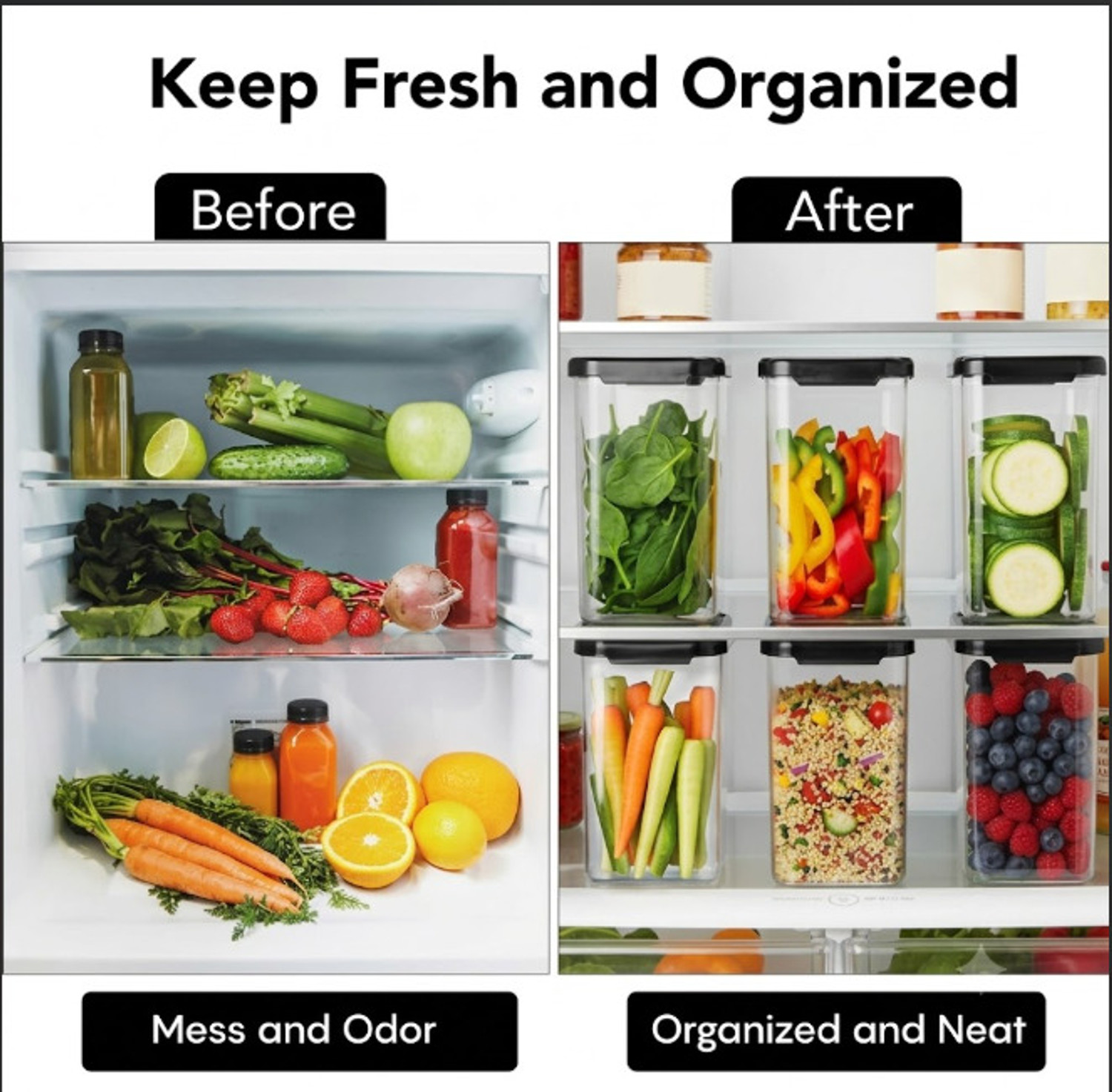 Image of AURAENT Plastic Fridge Container - 800 ml (Transparent, Black)