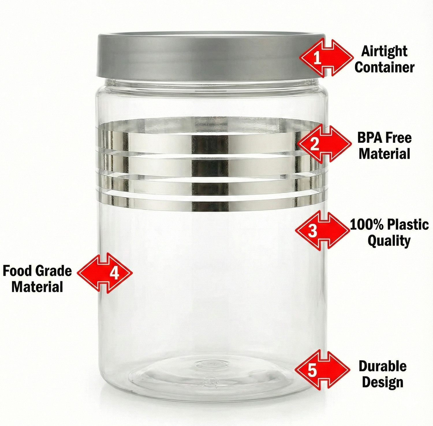 Image of DhaBrij Plastic Grocery Container - 1200 ml, 650 ml, 350 ml, 250 ml