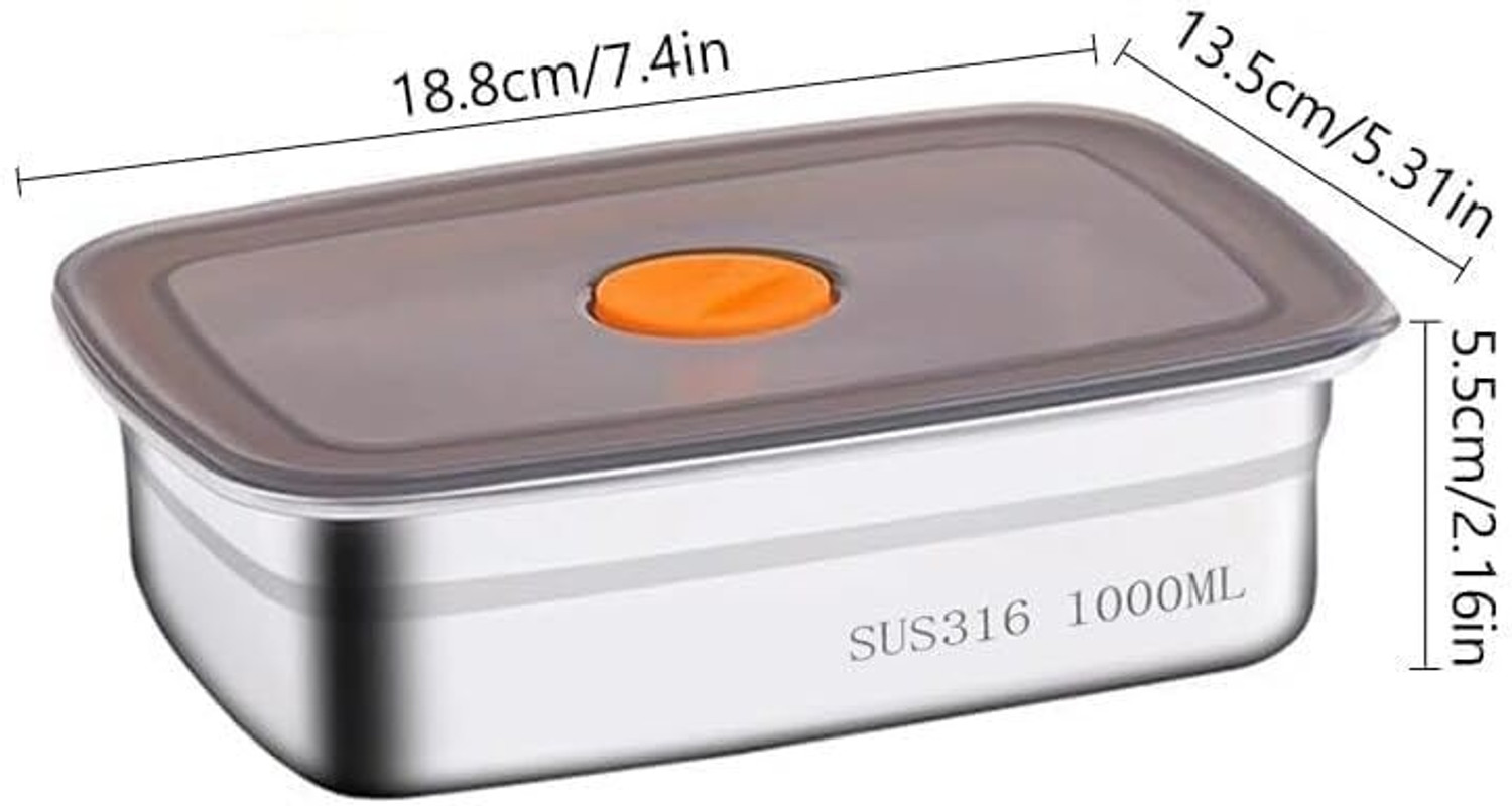 Image of PINOPZA Stainless Steel Fridge Container - 1000 ml (Pack of 3, Silver)