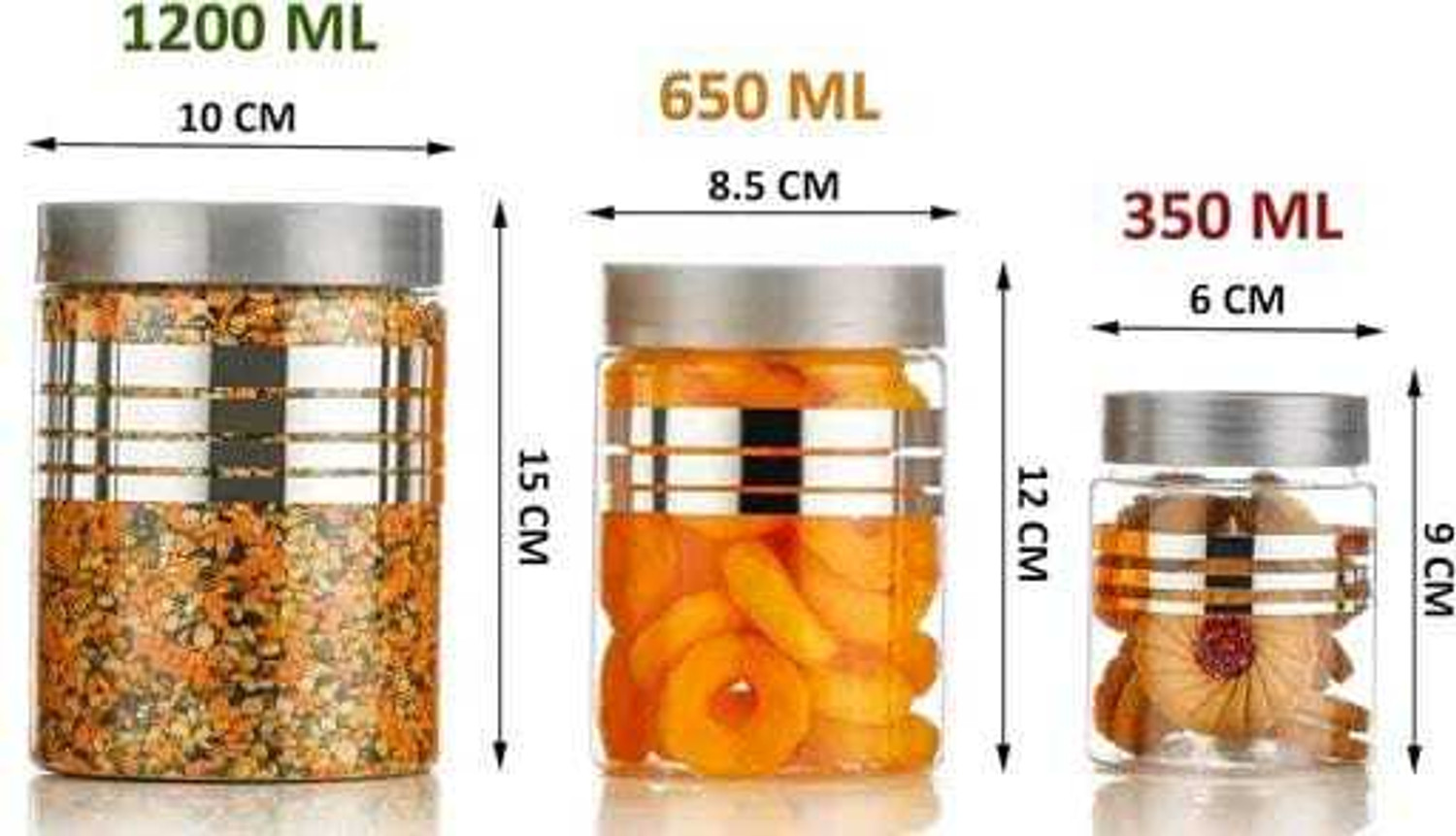 Image of KICHSTORE Plastic Grocery Container - 1200 ml, 650 ml, 350 ml