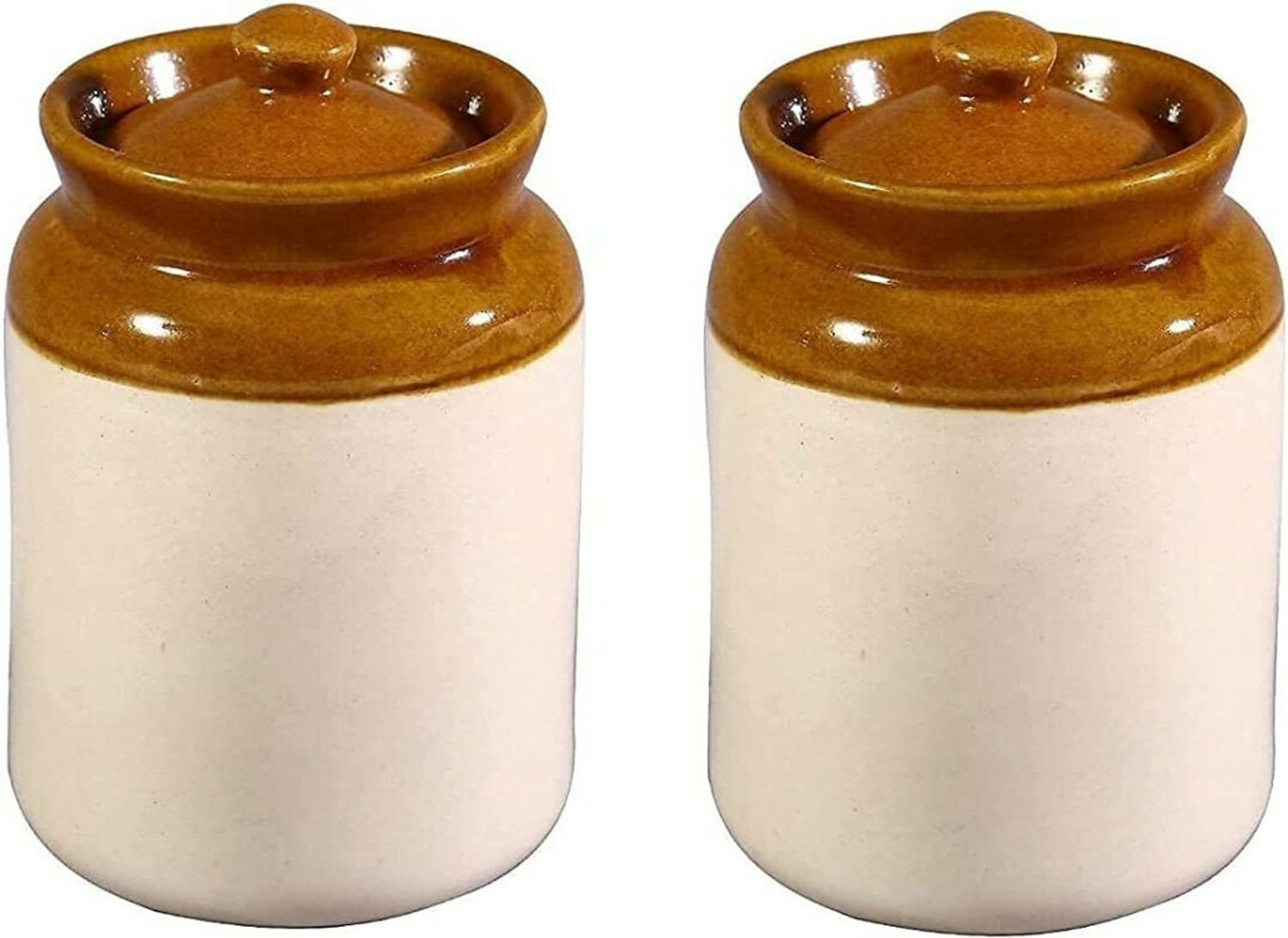 Image of CPV CRAFTS Ceramic Pickle Jar - 1000 ml (Pack of 2, White)