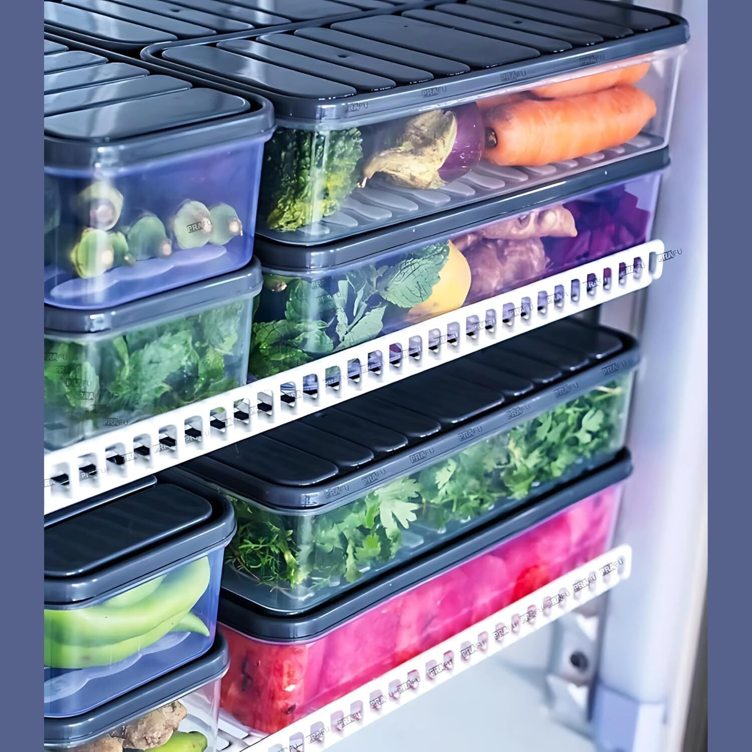 Image of BELLERBIRD Plastic Fridge Container - 1200 ml (Pack of 6, Black)