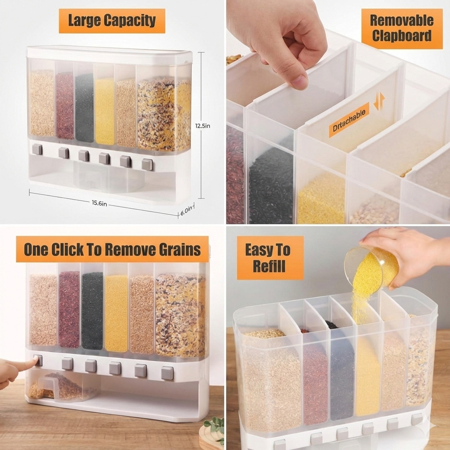 Image of CLOUDHOME Polypropylene Cereal Dispenser - 10 kg