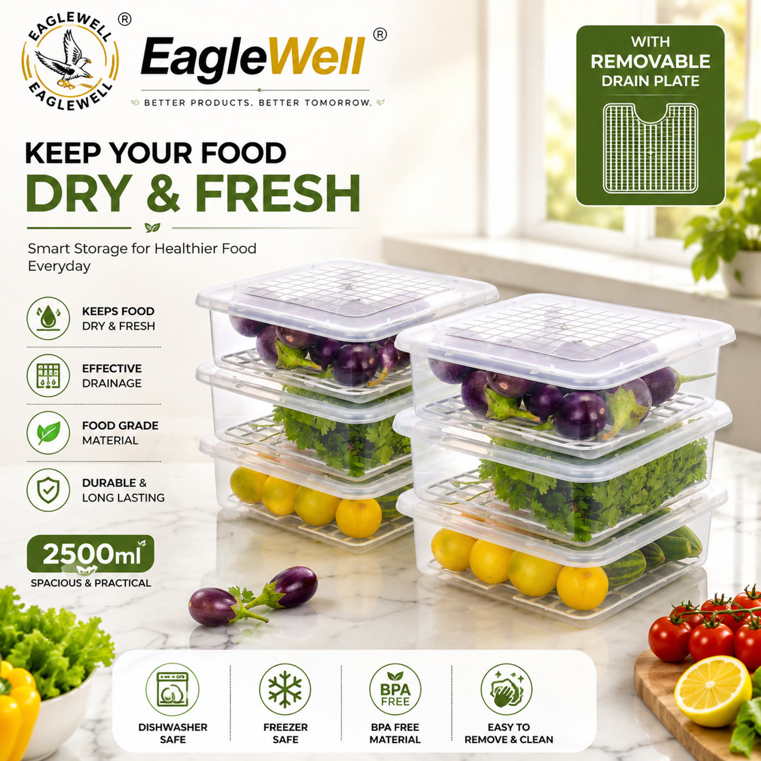 Image of EagleWell Plastic Fridge Container - 2500 ml