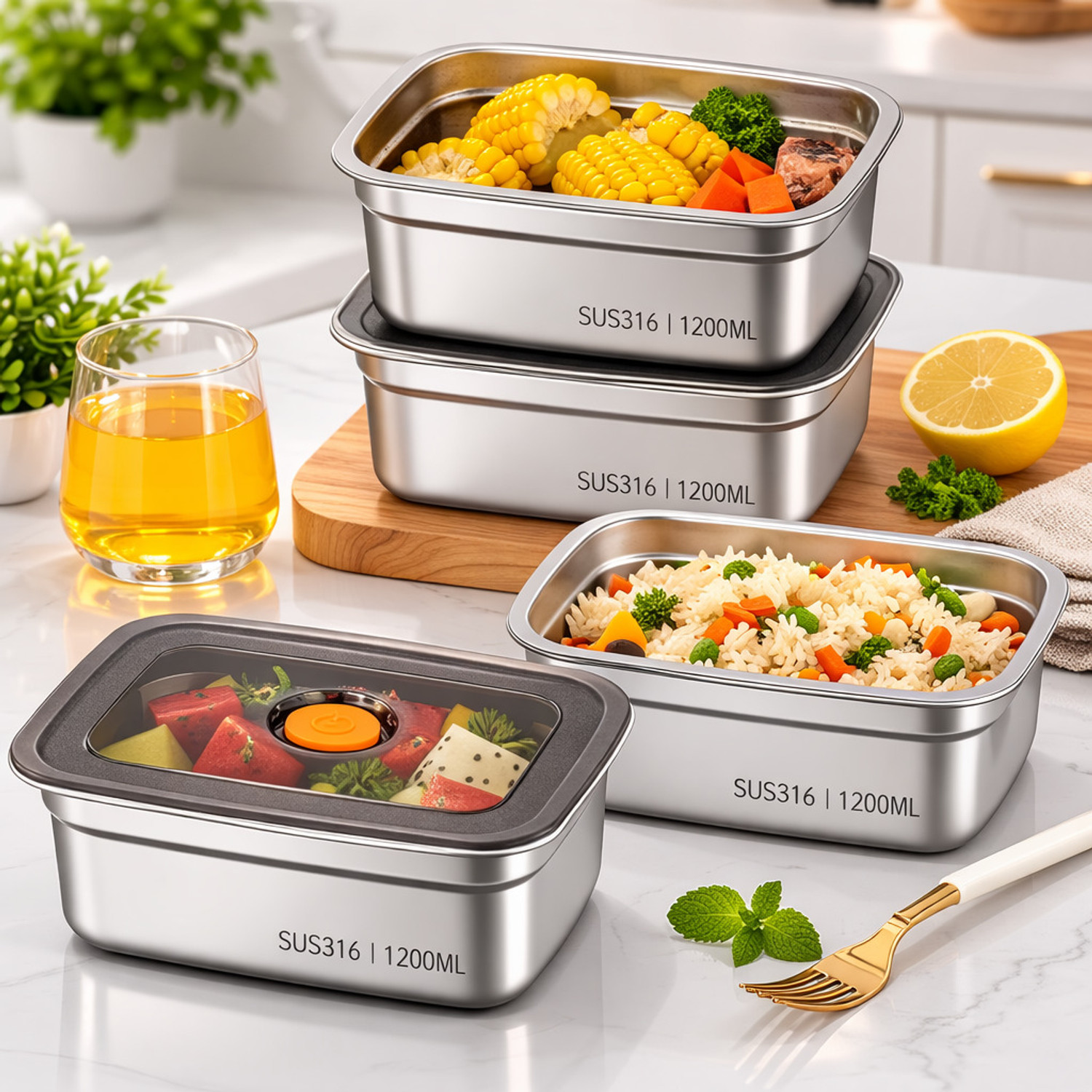 Image of PINOPZA Stainless Steel Fridge Container - 1000 ml (Pack of 3, Silver)