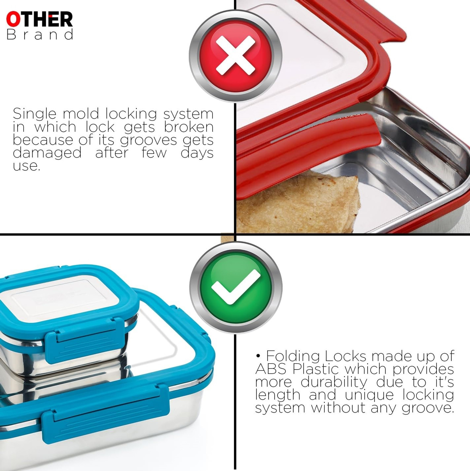 Image of 3D METRO SUPER STORE Stainless Steel Leak Proof, Airtight Lunch Box /Tiffin Box for Office, School, 2 Containers Stainless Steel School Lunch Box