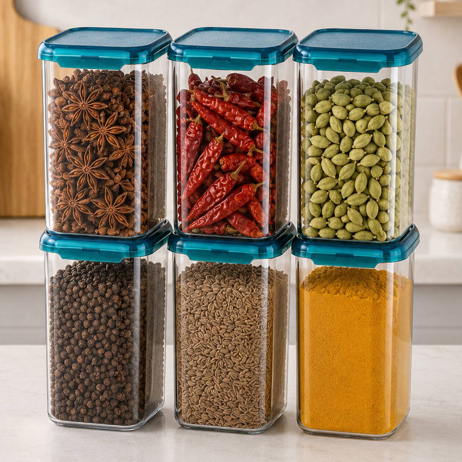 CENTUREUM Plastic Grocery Container - 1100 ml (Pack of 6, Clear)