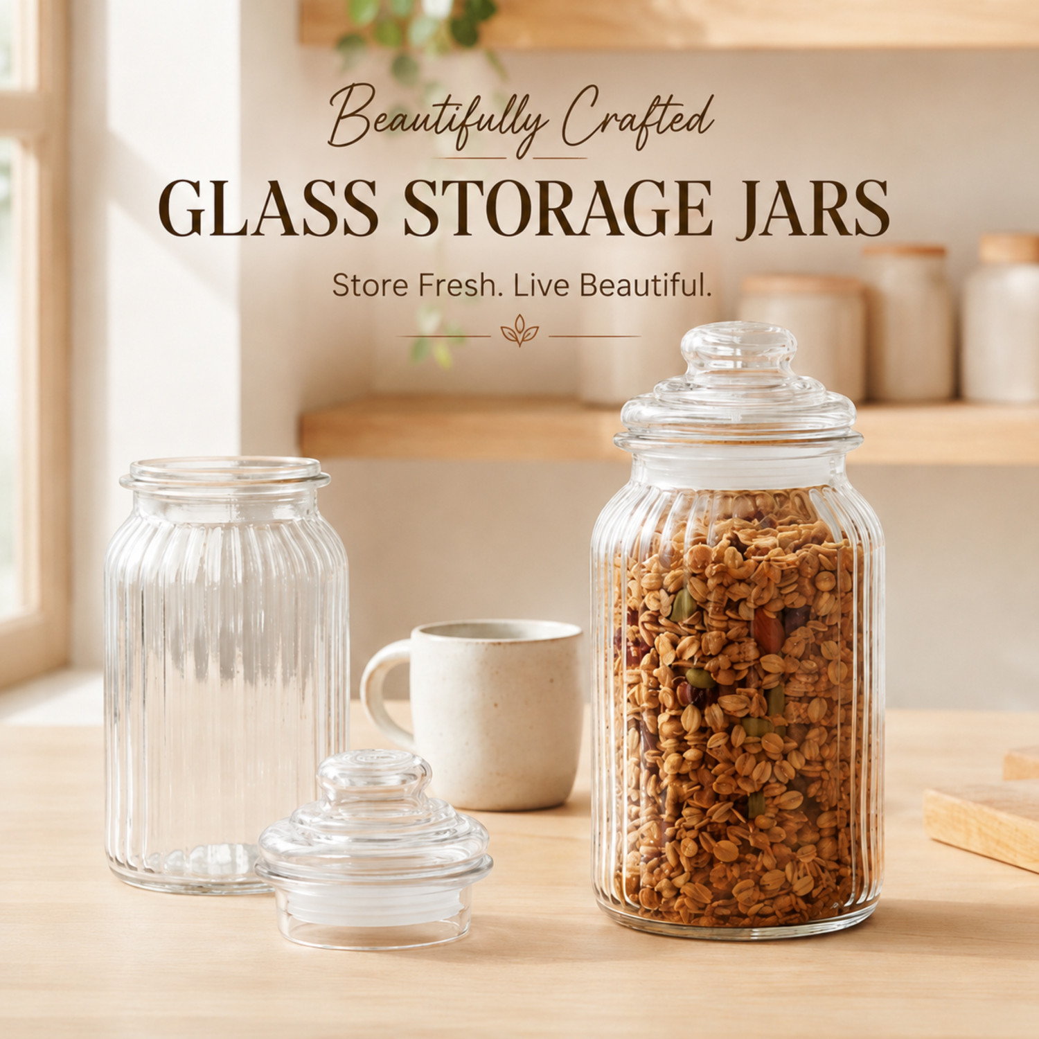Image of GRACIOUS MART Glass Grocery Container - 1500 ml