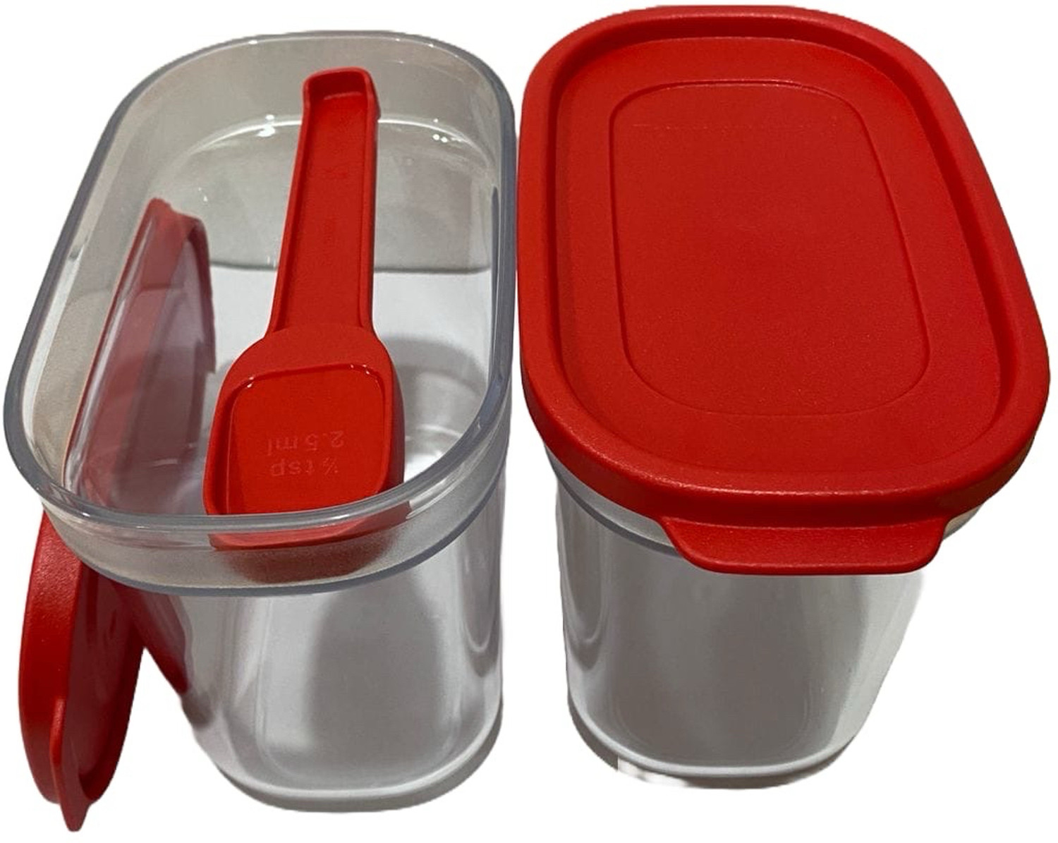 Image of TUPPERWARE Glass Tea Coffee & Sugar Container - 500 ml, 500 ml (Pack of 2, Red, Clear)