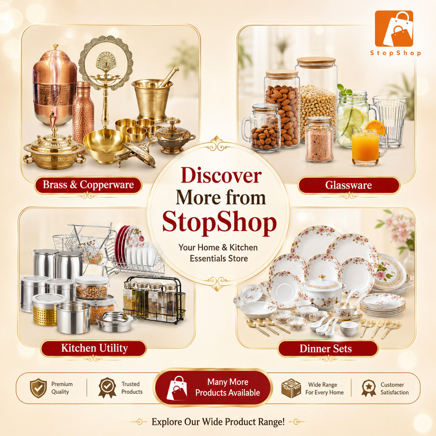 Image of StopShop Pack of 12 Brass Dinner Set