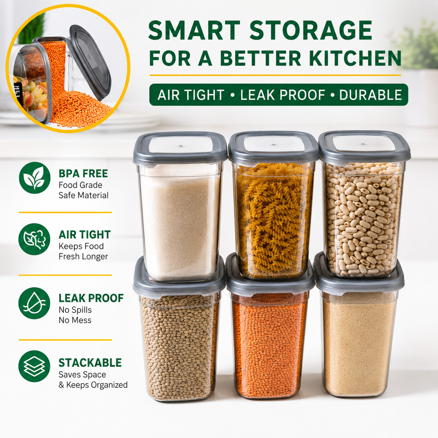 Image of SARAZA Plastic Grocery Container - 1200 ml