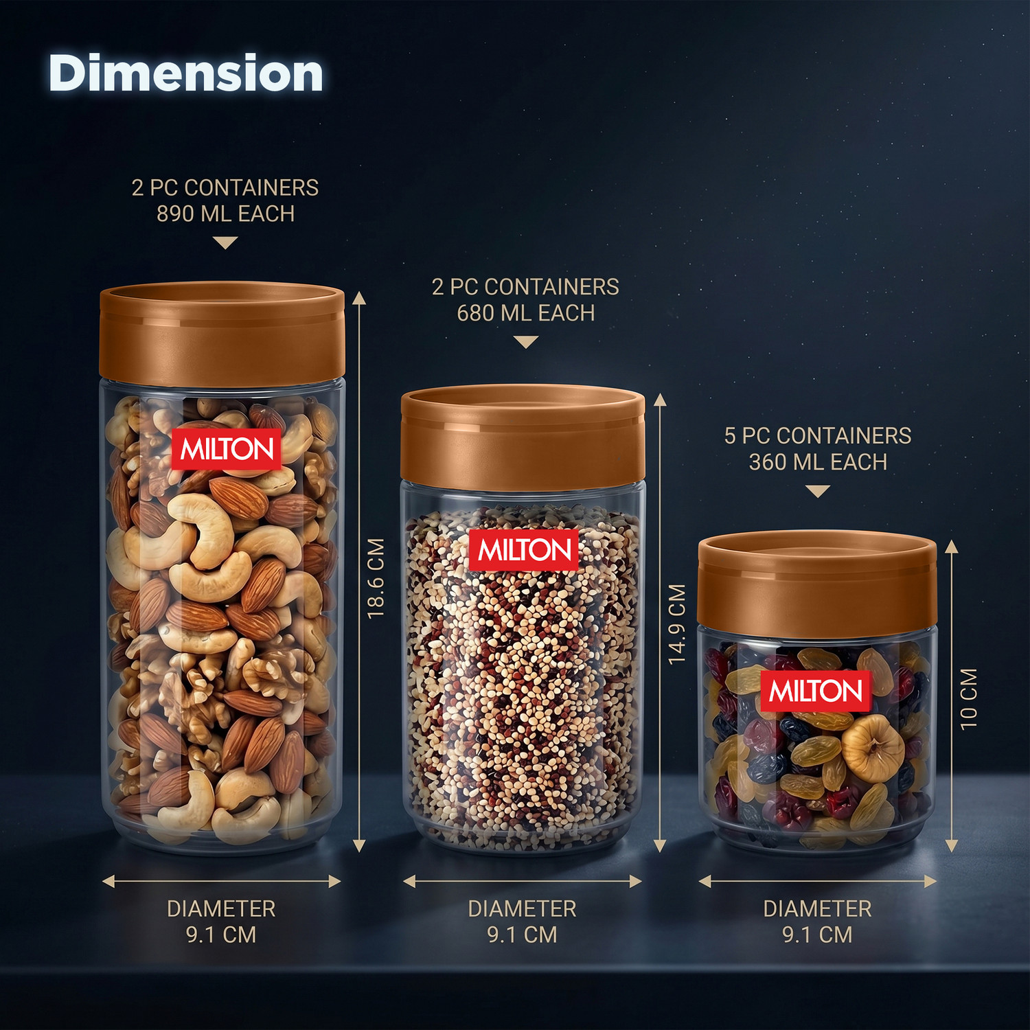 Image of MILTON Glass Utility Container - 360 ml, 680 ml, 890 ml