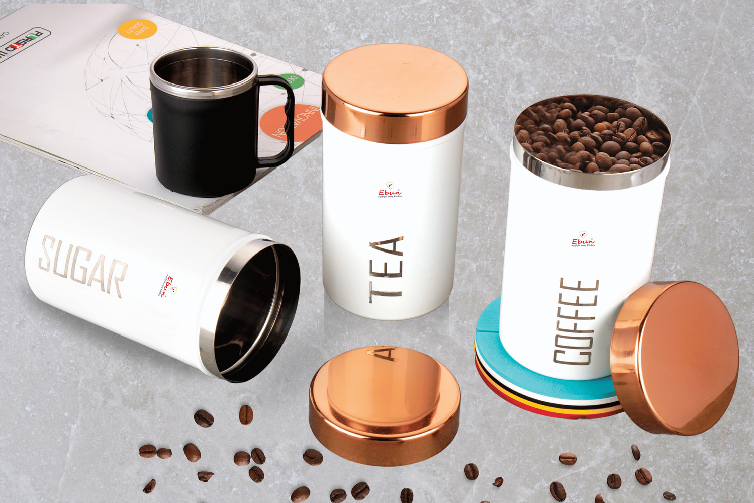 Image of Ebun Stainless Steel Tea Coffee & Sugar Container - 500 g