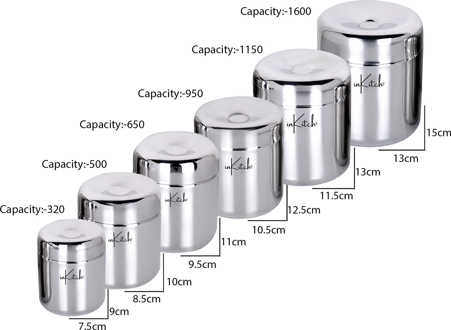 Image of inKitch Steel Utility Container - 320 ml, 500 ml, 650 ml, 950 ml, 1150 ml, 1600 ml