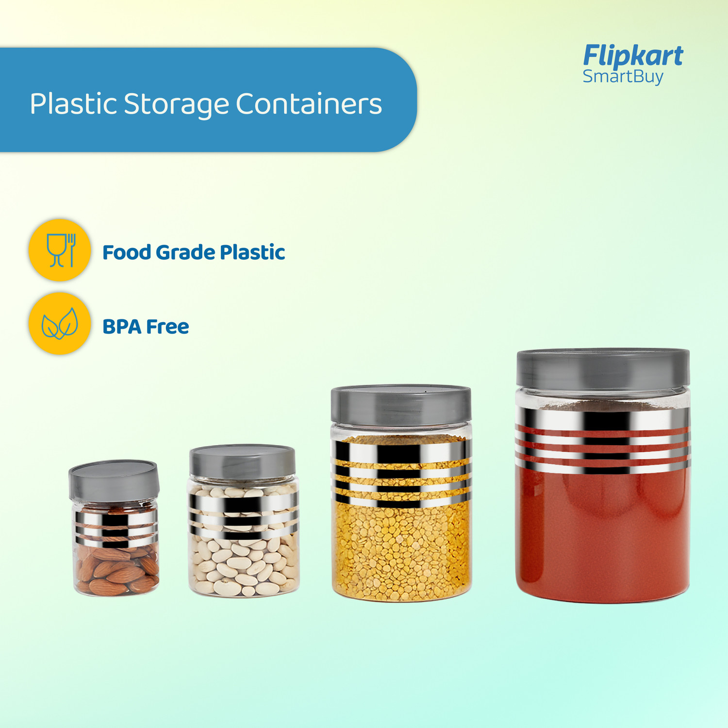 Image of Flipkart SmarBuy Plastic Utility Container - 1200 ml, 650 ml, 350 ml, 250 ml