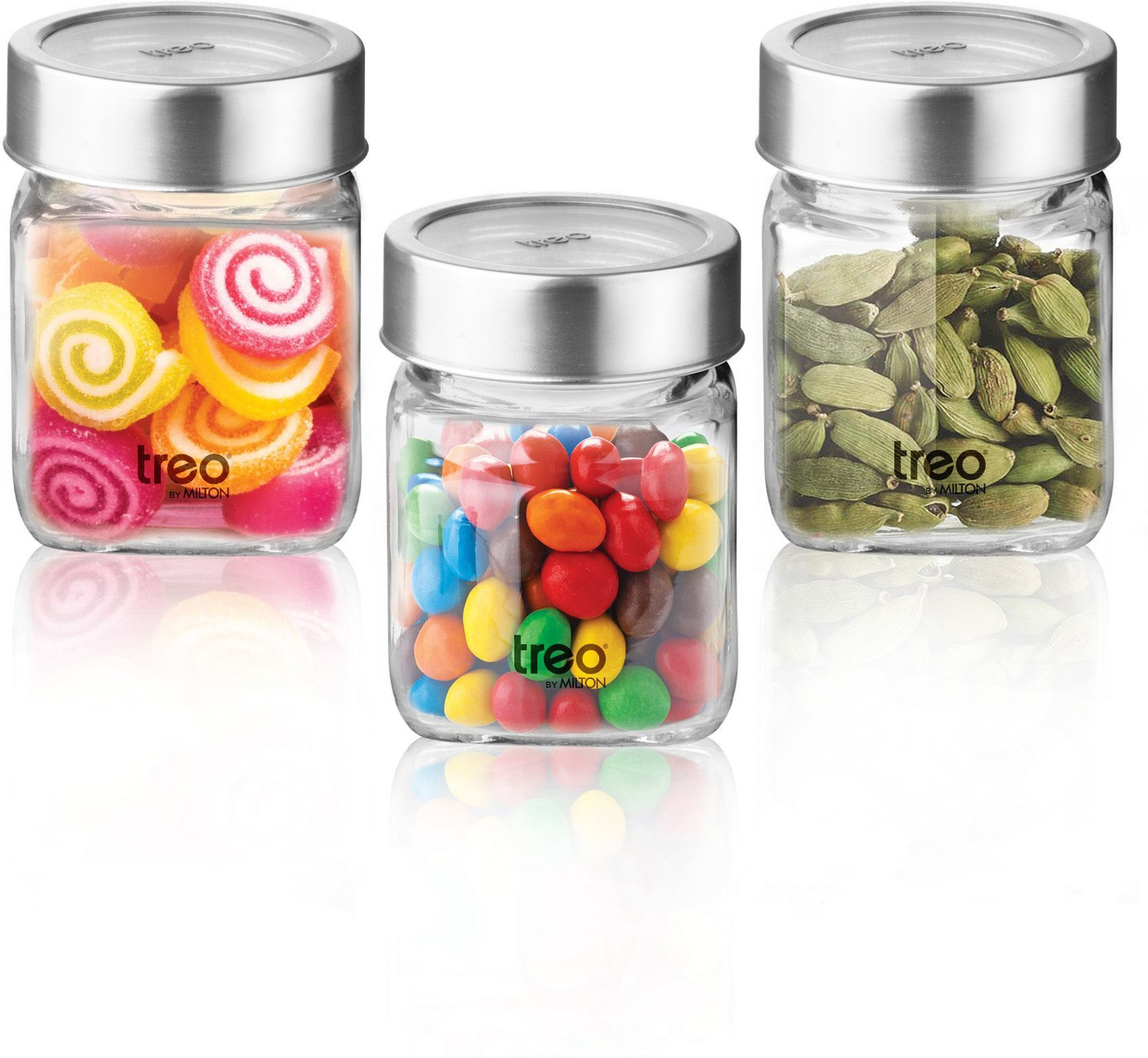 Image of TREO Plastic Grocery Container - 180 ml (Pack of 3, Clear, Silver)