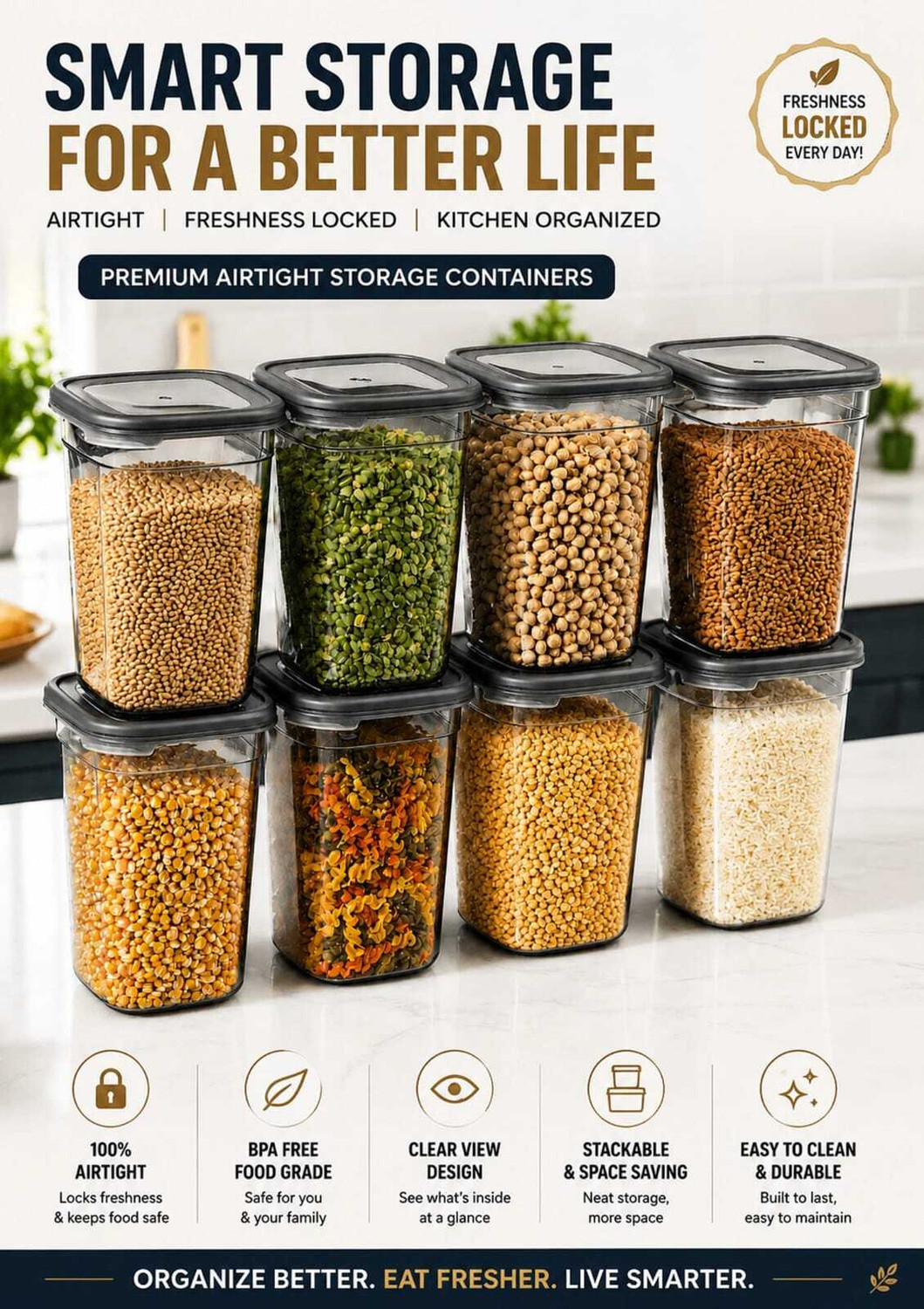 Image of Homemet Plastic Grocery Container - 1200 ml