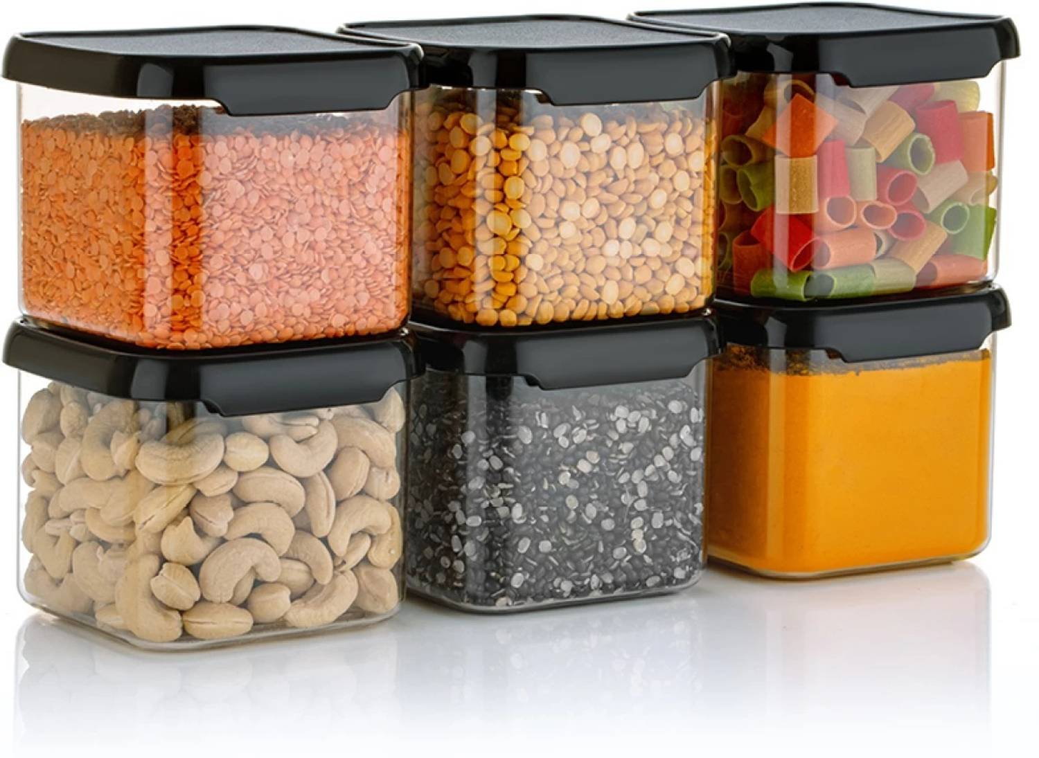 Sentricus Plastic Grocery Container - 500 ml (Pack of 12, Black)