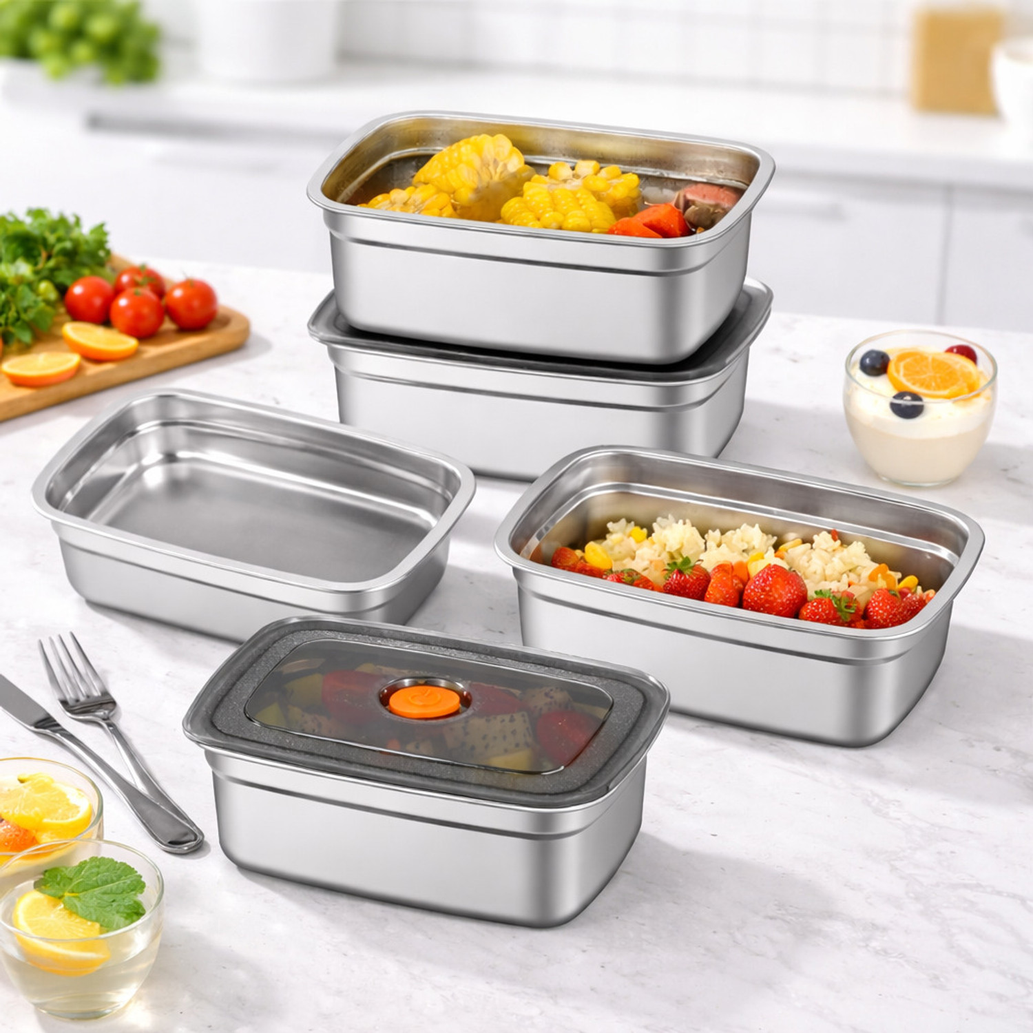Image of PINOPZA Stainless Steel Fridge Container - 1000 ml (Pack of 3, Silver)