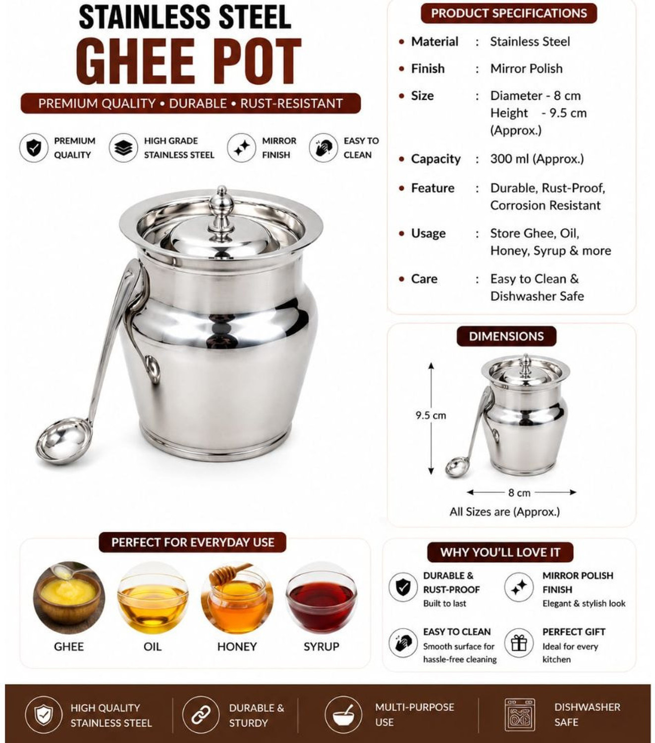 Image of ECOLEX Stainless Steel Grocery Container - 400 ml (Pack of 2, Silver)