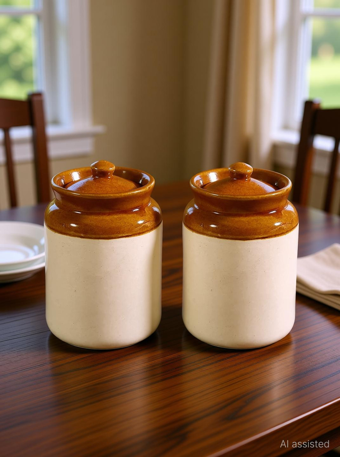 Image of CPV CRAFTS Ceramic Pickle Jar - 1000 ml (Pack of 2, White)