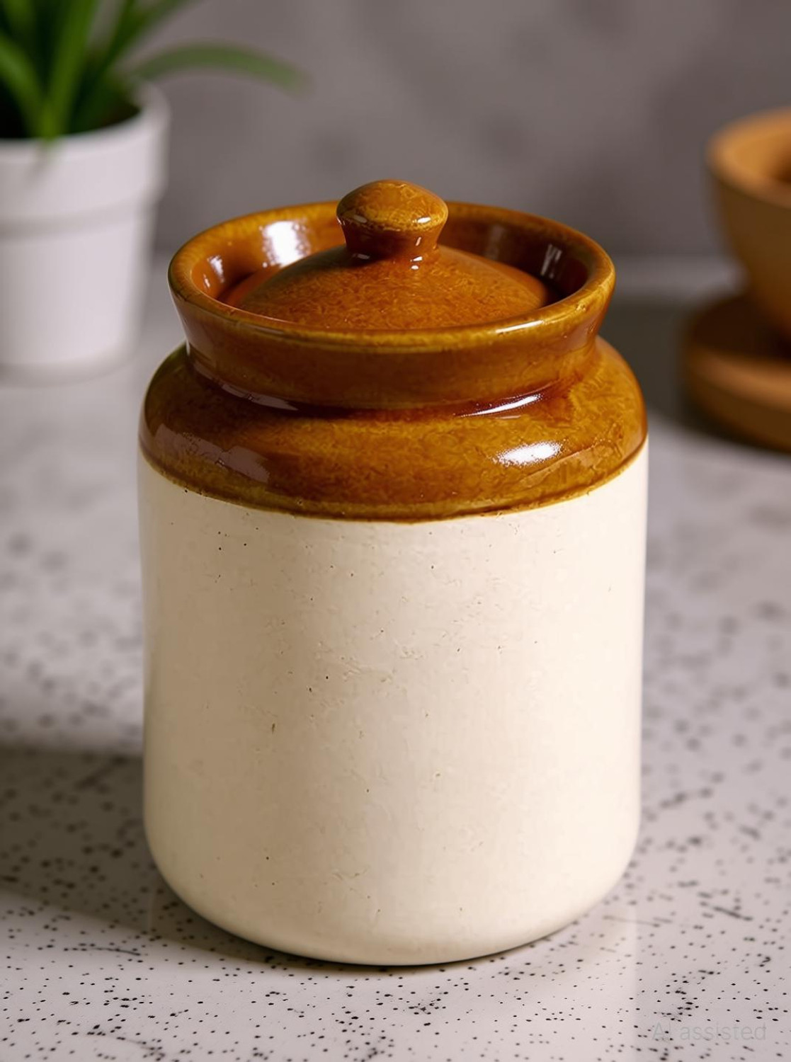 Image of CPV CRAFTS Ceramic Pickle Jar - 1000 ml (Pack of 2, White)
