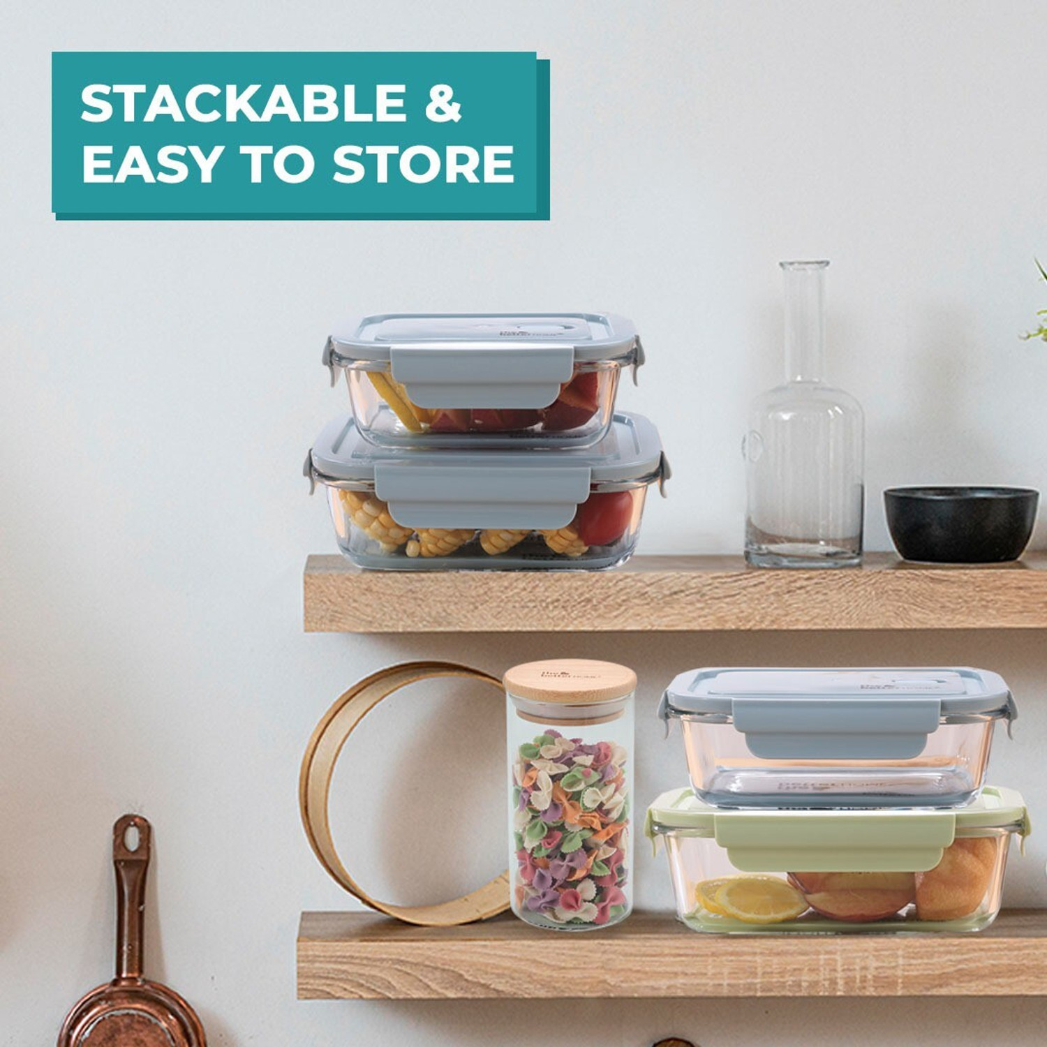Image of The Better Home Glass Tiffin Box Pack of 2-Blue| 2 Containers Glass Office Lunch Box