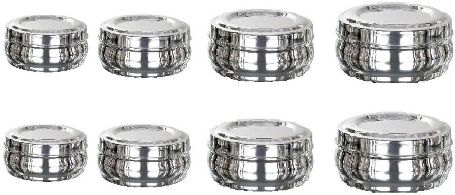 Image of Milimercury Steel Grocery Container - 200 ml, 380 ml, 500 ml, 700 ml (Pack of 8, Silver)