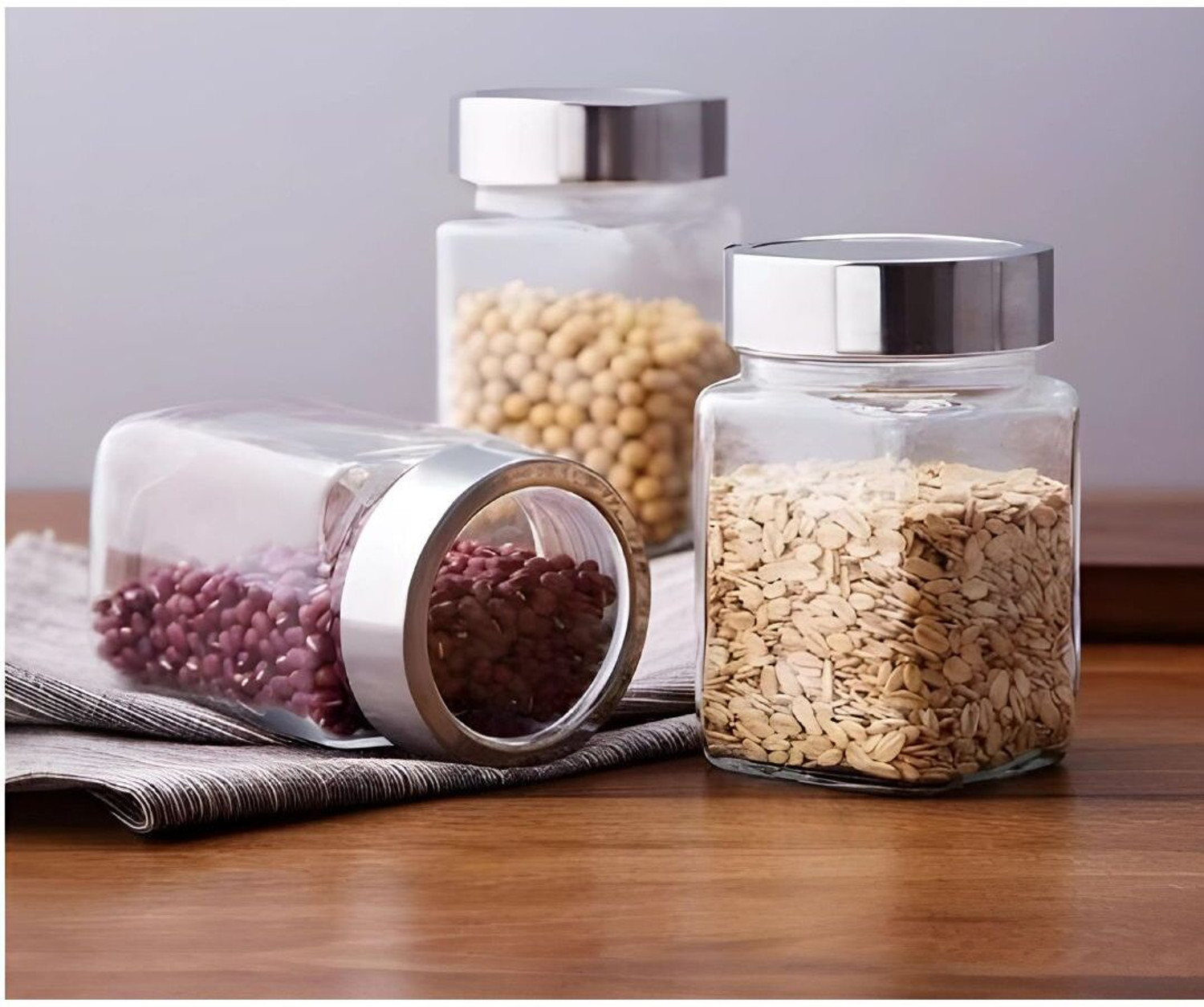 Image of PANEL'S Pack of 6 Glass Grocery Container - 300 ml White