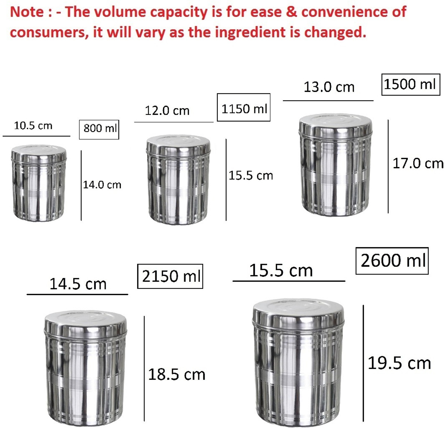 Image of Milimercury Steel Grocery Container - 800 ml, 1150 ml, 1500 ml, 2150 ml, 2600 ml