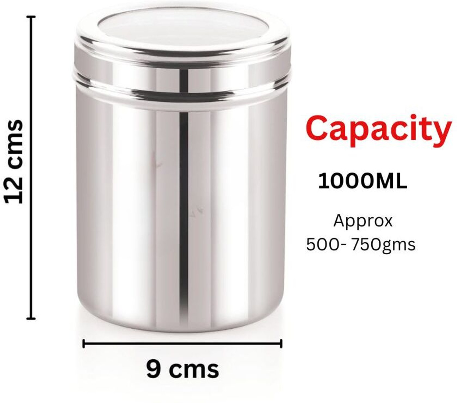 Image of ECOLEX Stainless Steel Grocery Container - 1000 ml (Pack of 6, Silver)