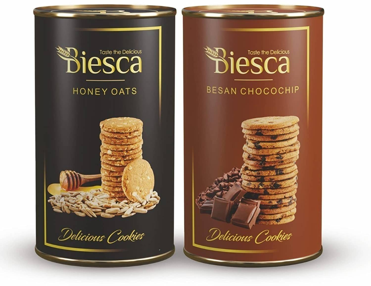 Biesca Natural Honey Oats Cookies 185g and Besan Chocochip Cookies 170g (Combo Pack) Cookies