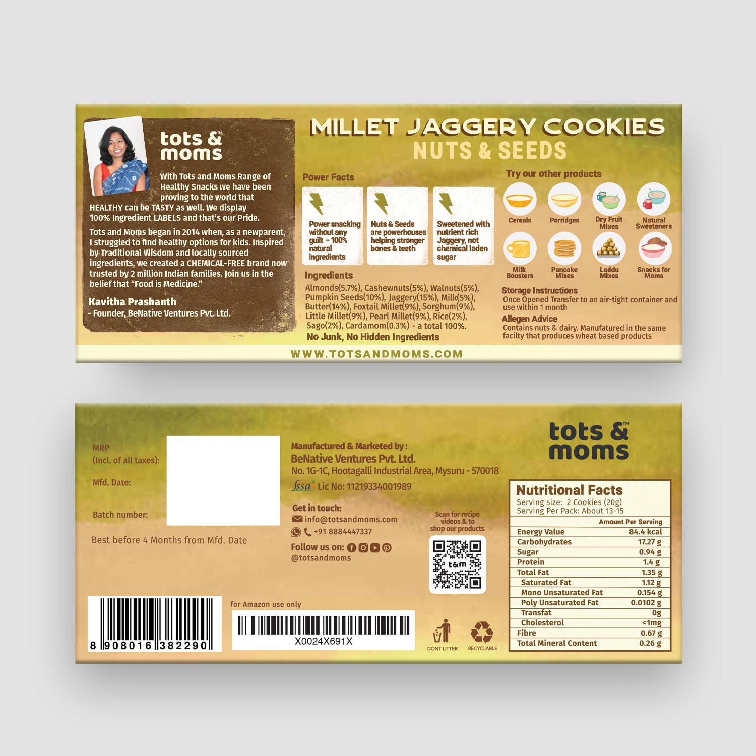 Image of TOTS AND MOMS Healthy & Nutritional Millet & Jaggery Cookies|Nuts & Seeds Multi Grain Biscuit